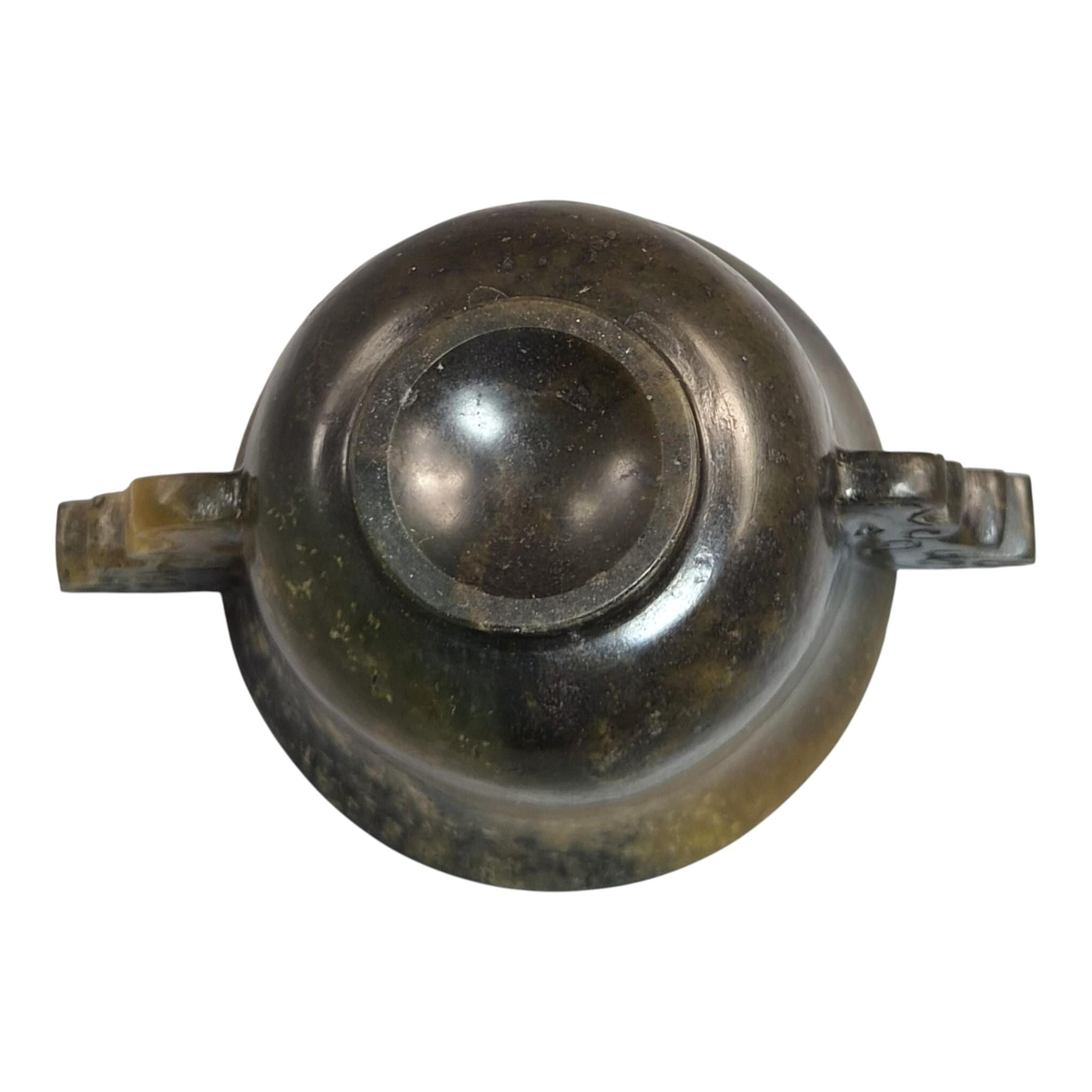 Antique Chinese Nephrite Archaistic Cup with Taotie Handles c. 1900–1910