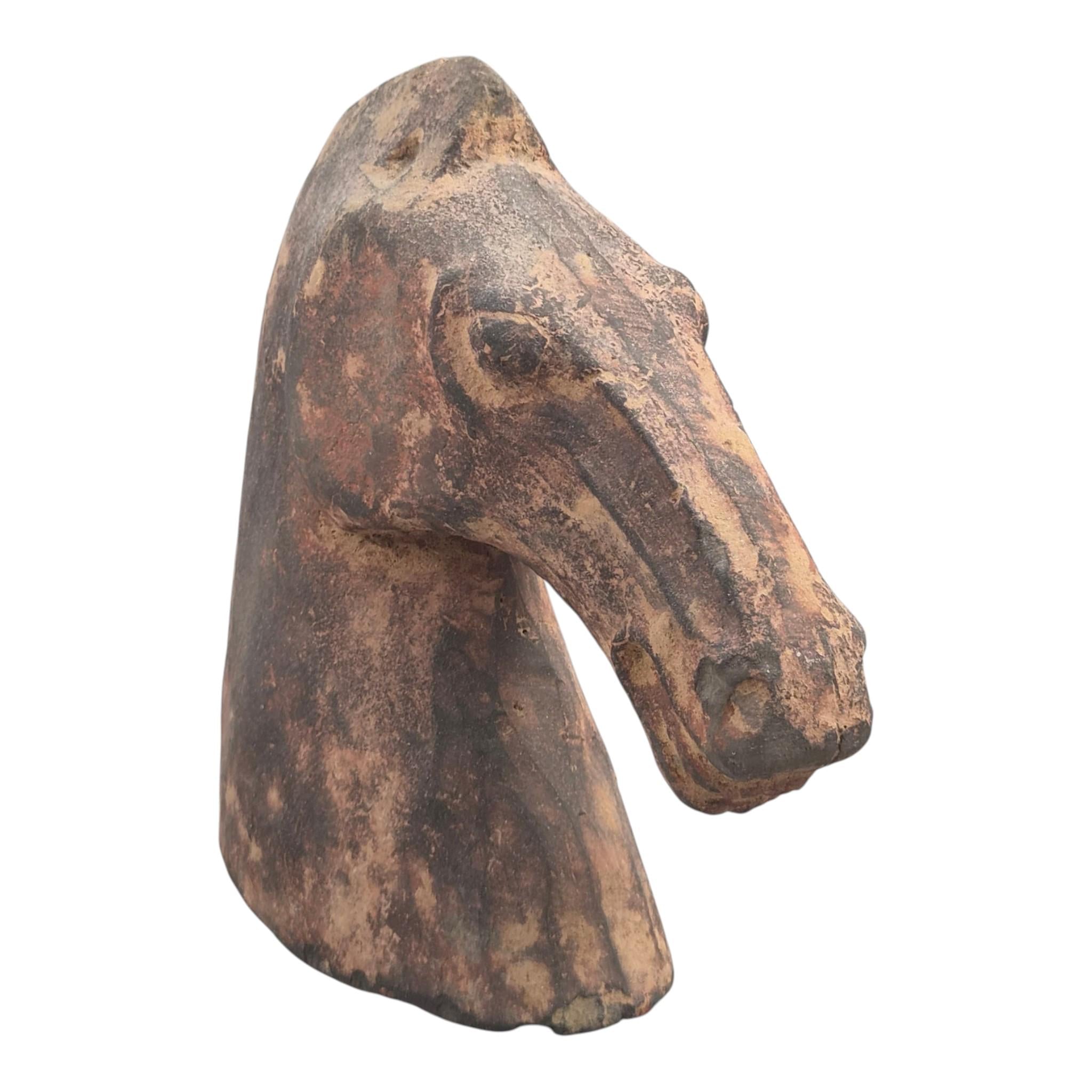 Chinese Han Dynasty Type Painted Terracotta Horse Head, Mingqi Tomb Figure