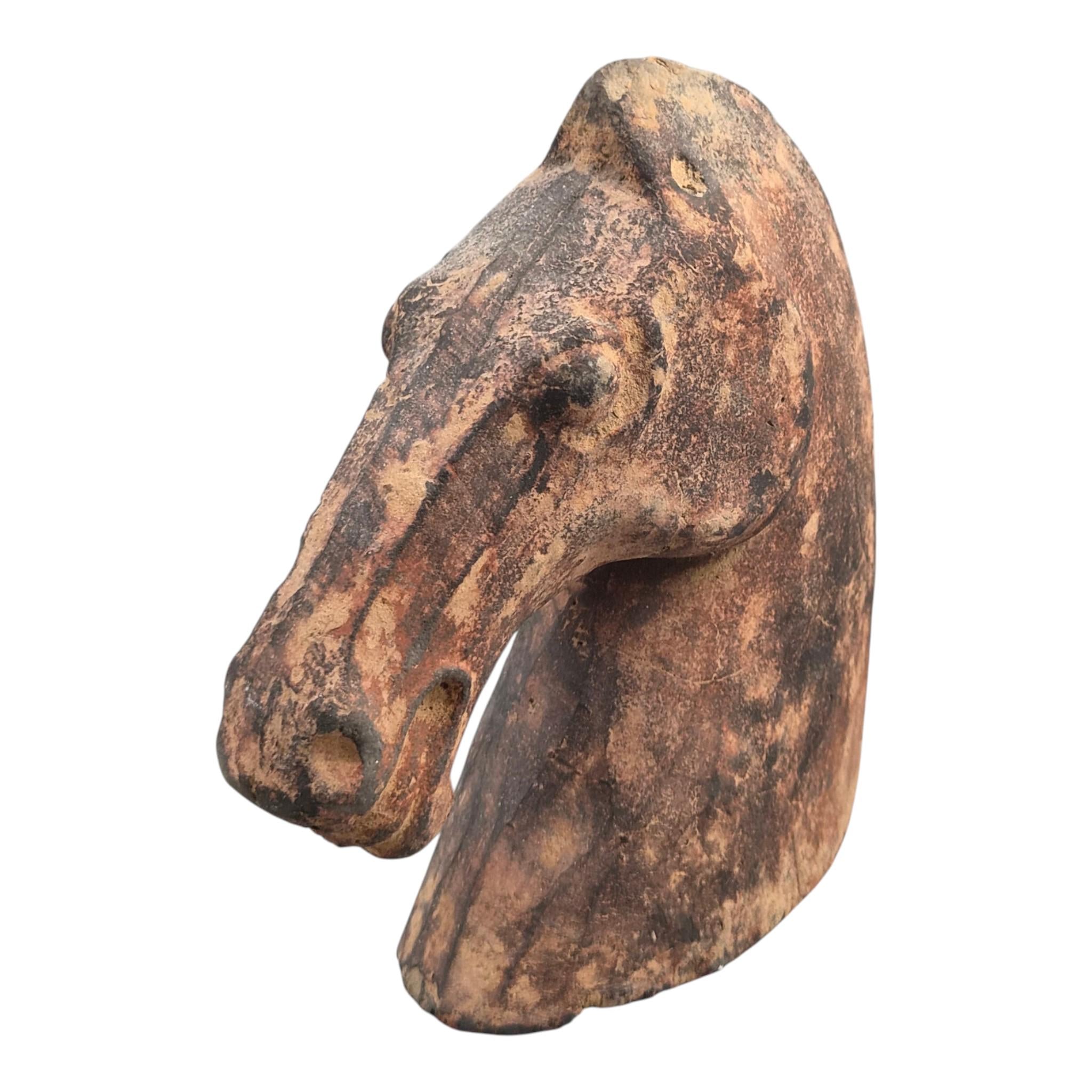 Chinese Han Dynasty Type Painted Terracotta Horse Head, Mingqi Tomb Figure