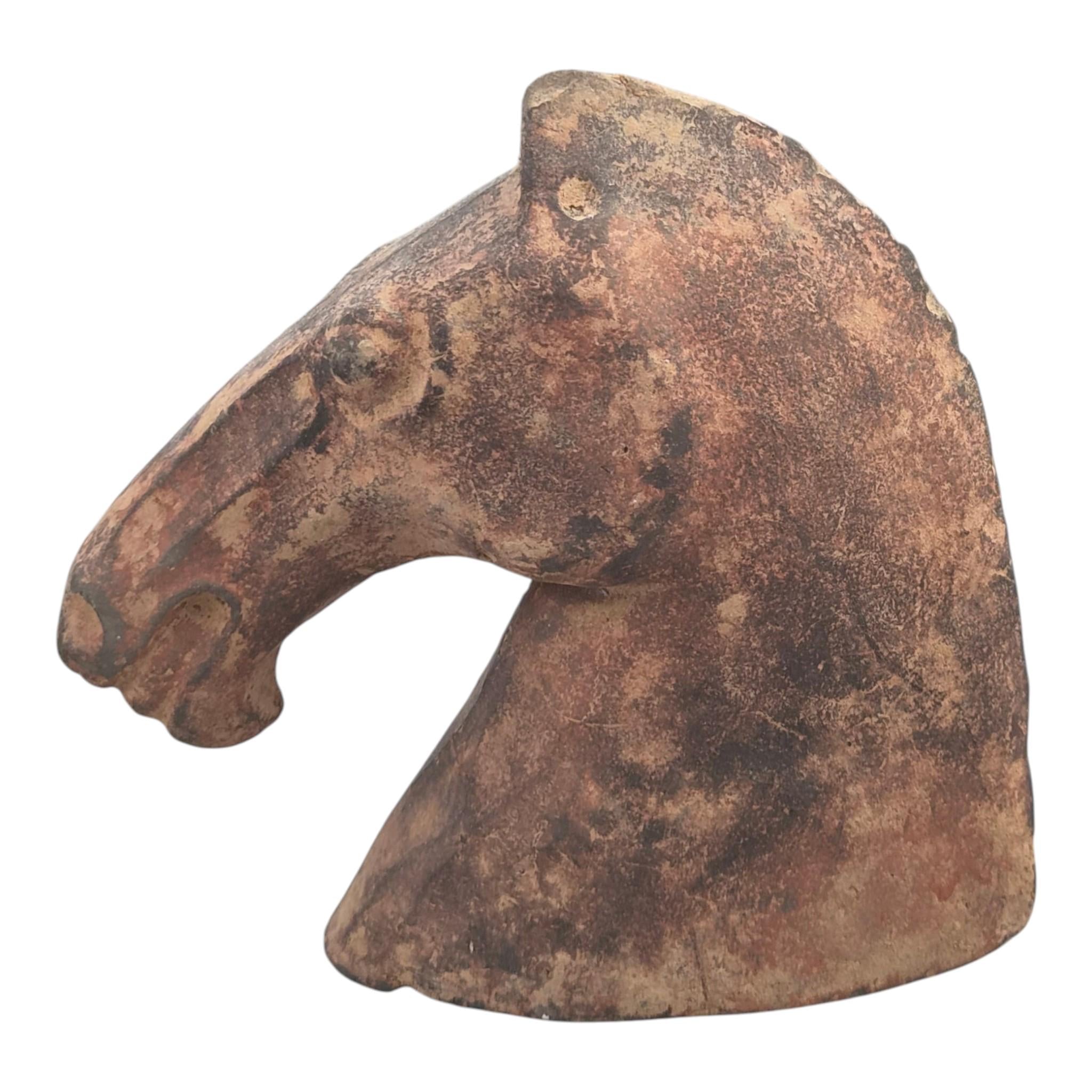 Chinese Han Dynasty Type Painted Terracotta Horse Head, Mingqi Tomb Figure
