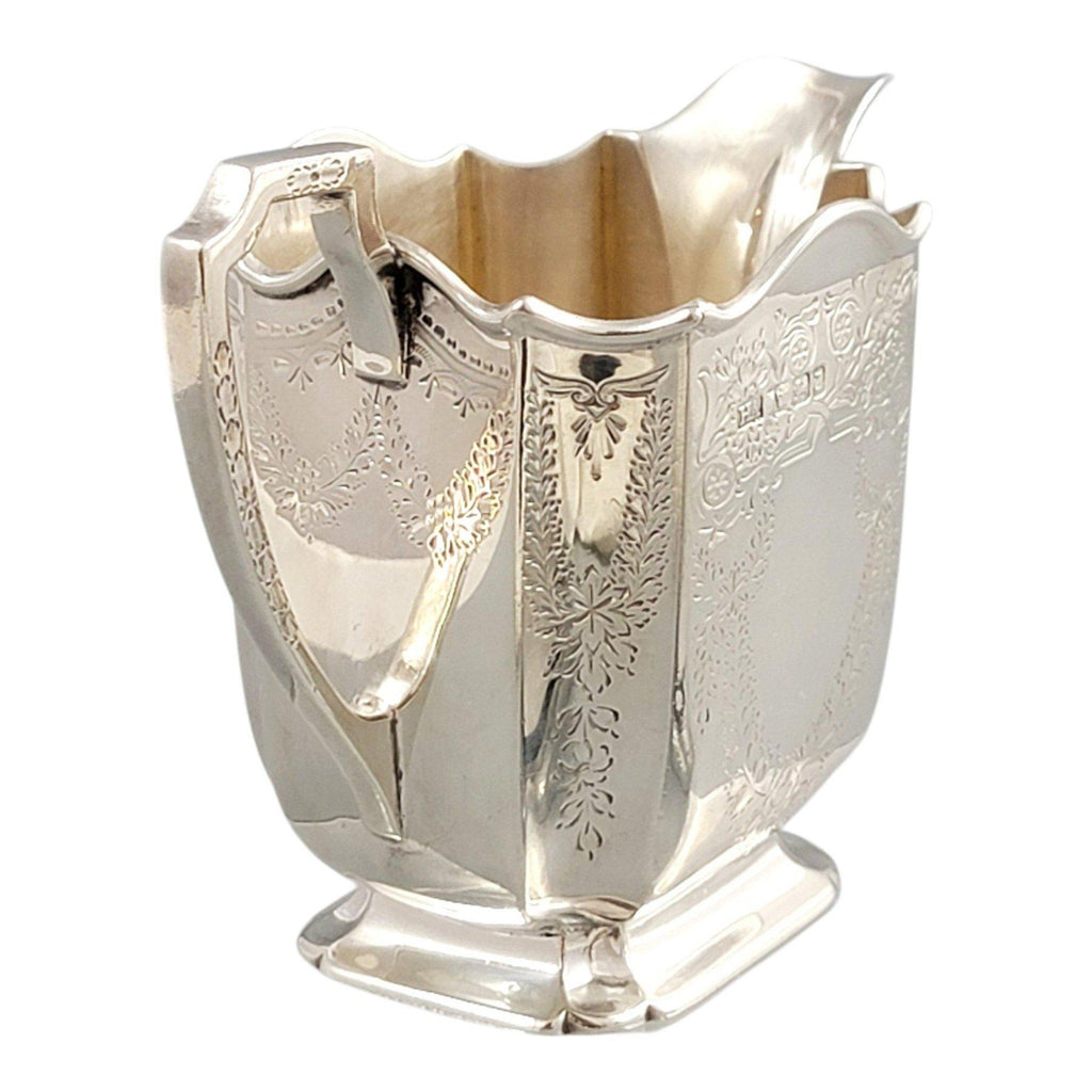 Victorian sterling silver tea service Atkin Brothers Sheffield 1892, four-piece antique silver teapot set with gilt sugar bowl, 1833 g