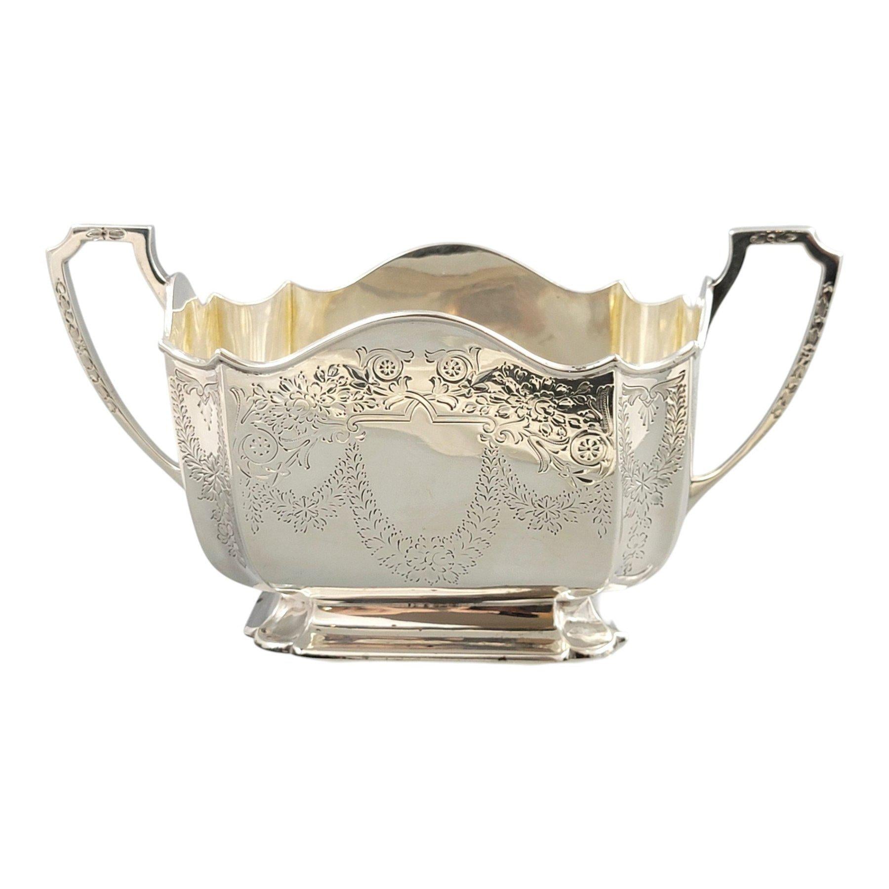 Victorian sterling silver tea service Atkin Brothers Sheffield 1892, four-piece antique silver teapot set with gilt sugar bowl, 1833 g