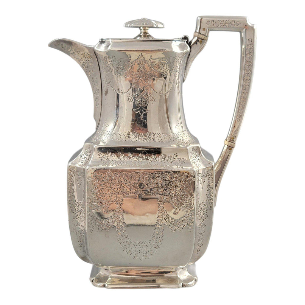 Victorian sterling silver tea service Atkin Brothers Sheffield 1892, four-piece antique silver teapot set with gilt sugar bowl, 1833 g