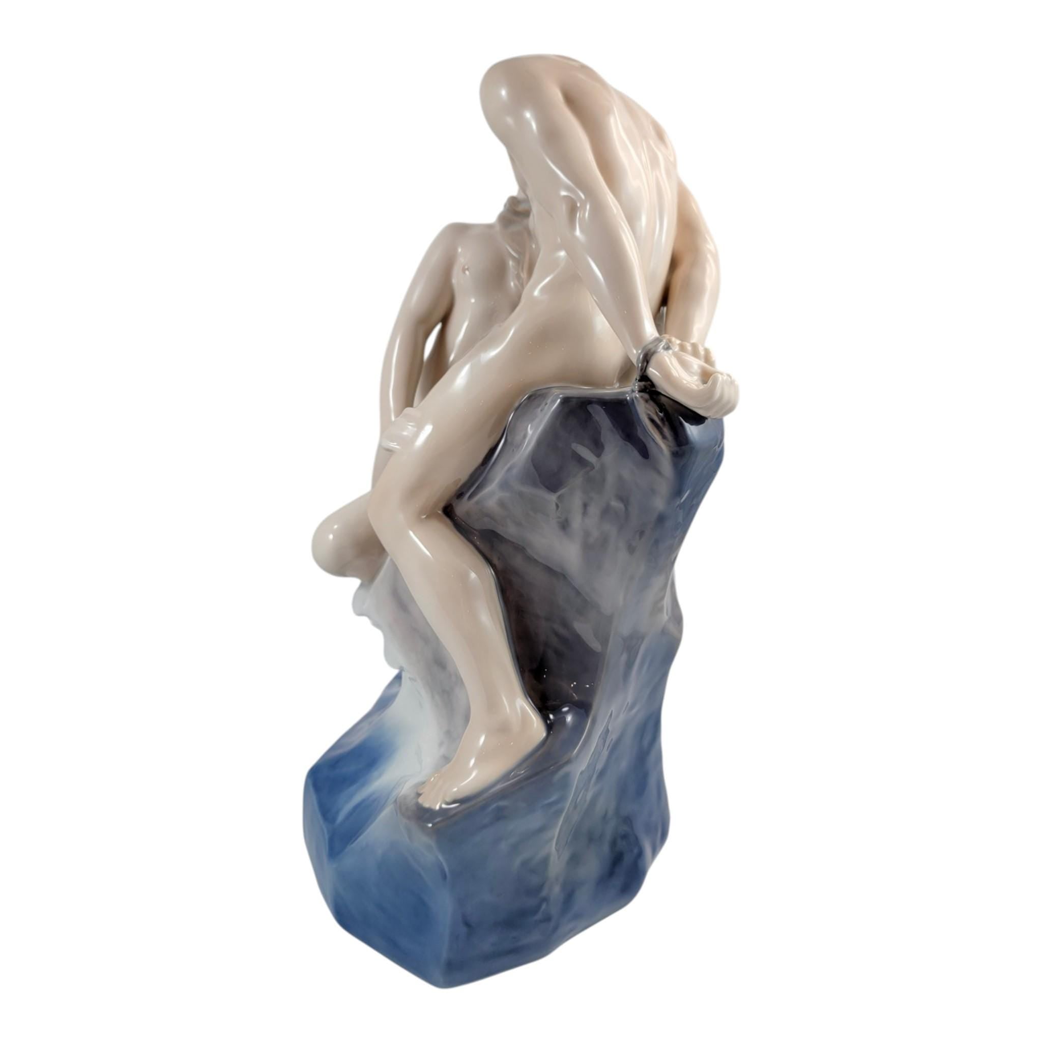 Royal Copenhagen Wave And Rock Theodor Lundberg Porcelain Sculpture Symbolist Figure Group Danish Art 1968 Model 1132