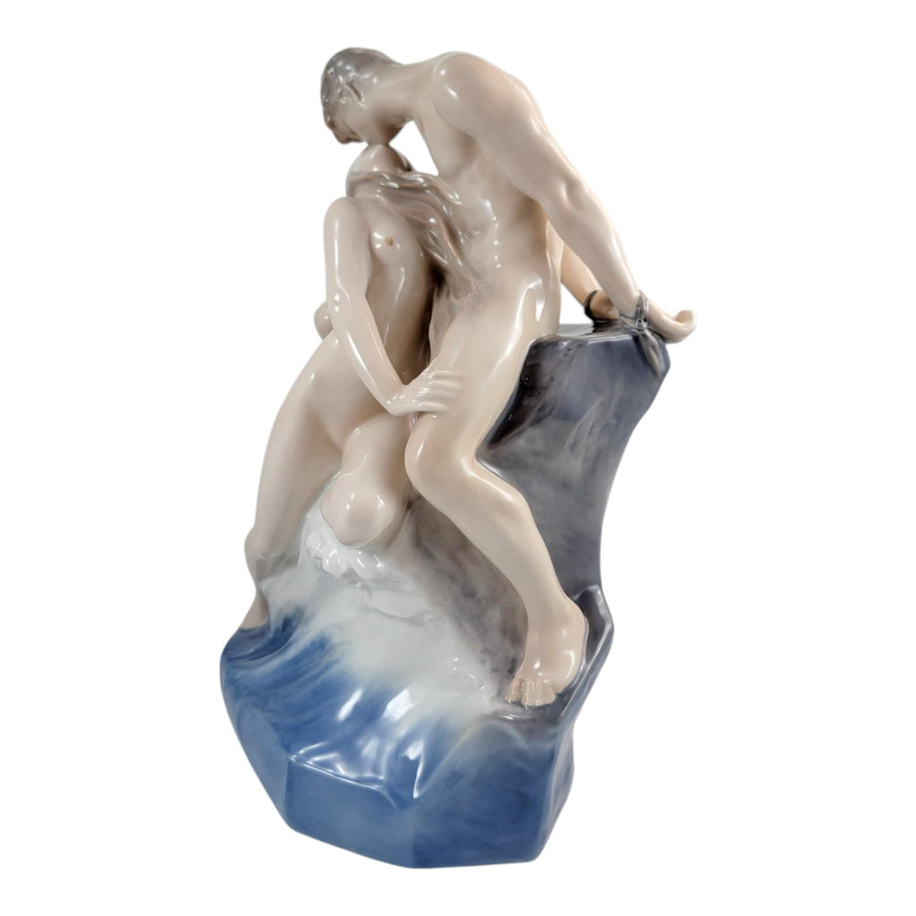 Royal Copenhagen Wave And Rock Theodor Lundberg Porcelain Sculpture Symbolist Figure Group Danish Art 1968 Model 1132