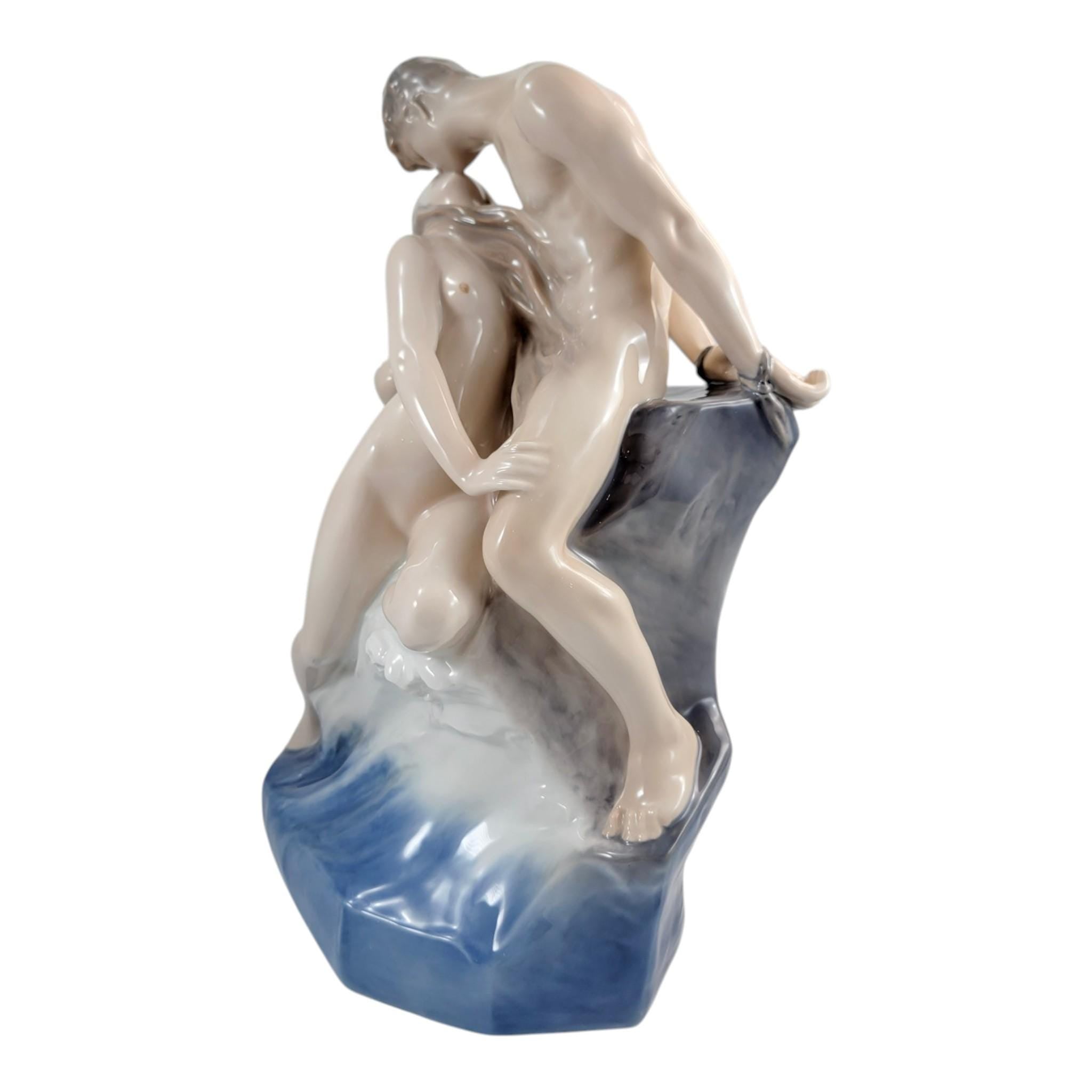 Royal Copenhagen Wave And Rock Theodor Lundberg Porcelain Sculpture Symbolist Figure Group Danish Art 1968 Model 1132