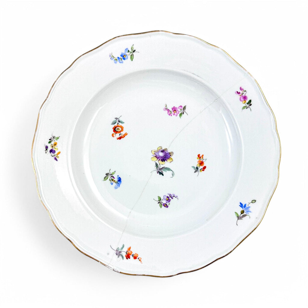 Antique Meissen Streublumen porcelain plates set of 3 hand painted floral German china 1880s