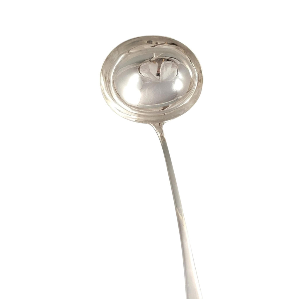 Georgian sterling silver soup ladle, Old English pattern London 1800, antique armorial silver serving spoon