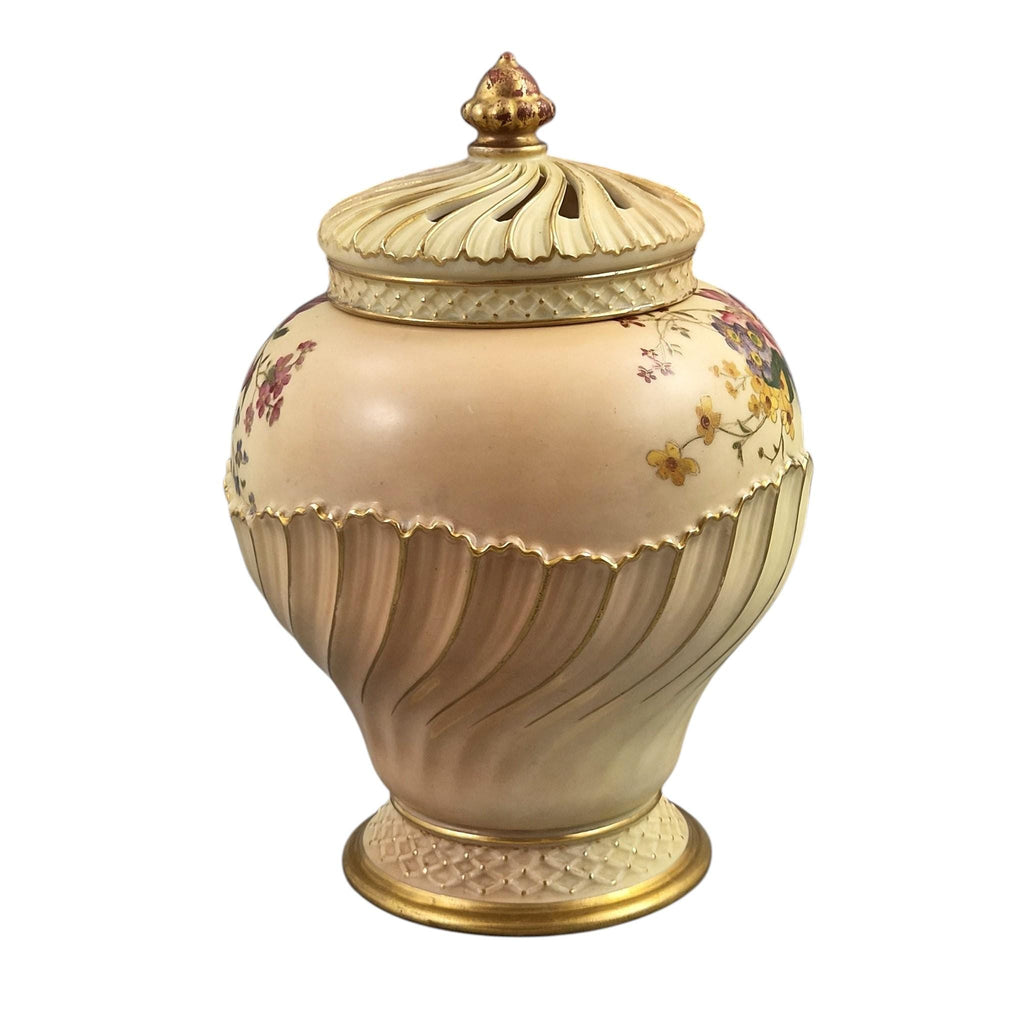 Antique Royal Worcester blush ivory pot-pourri jar and cover floral porcelain vase shape 1720 England 1903