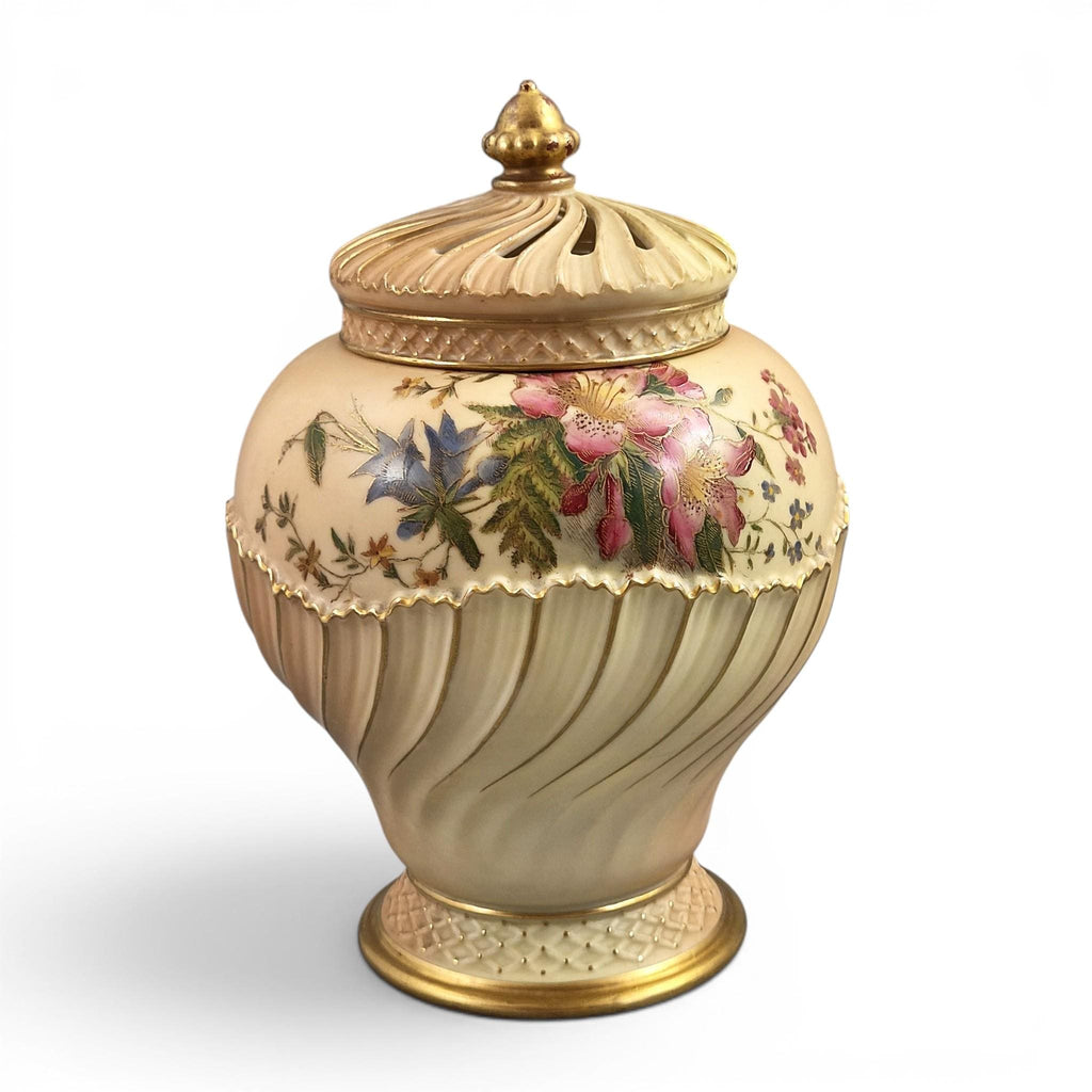 Antique Royal Worcester blush ivory pot-pourri jar and cover floral porcelain vase shape 1720 England 1903