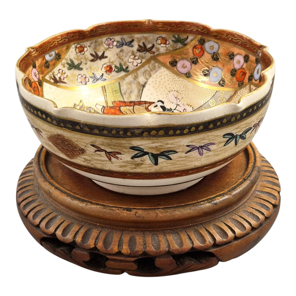Antique Japanese Satsuma Hanami bowl Kyoto Meiji period c. 1880–1895 Baizan mark gold gilded cabinet ware