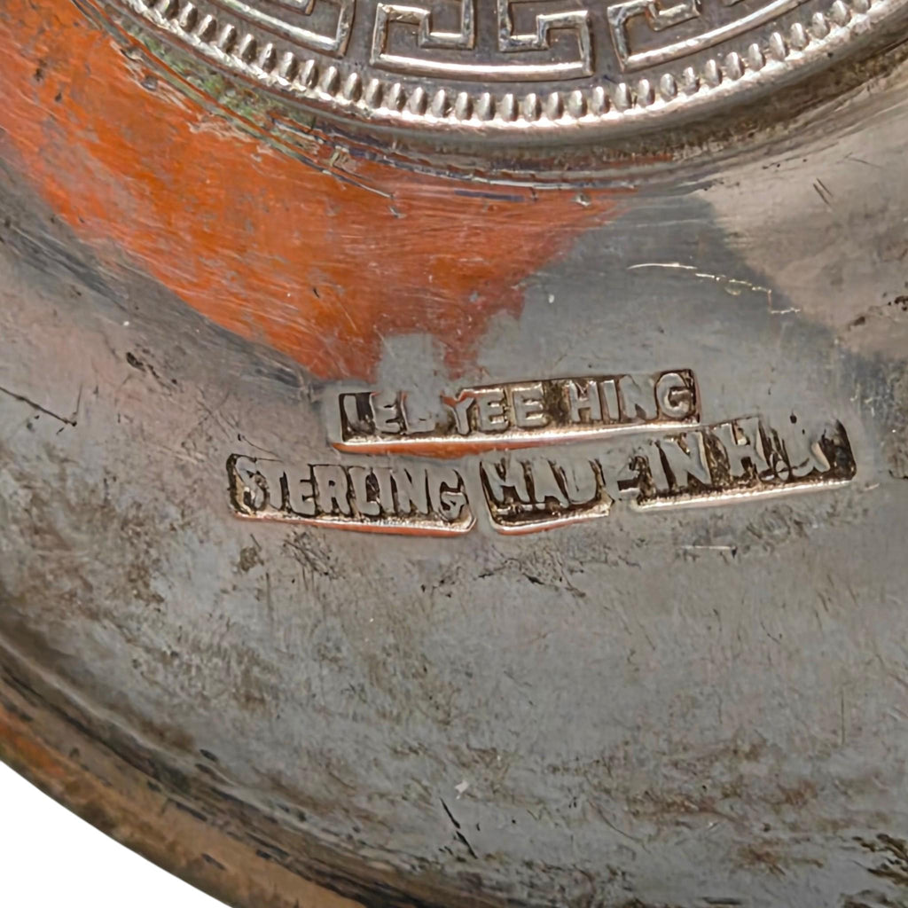 Lee Yee Hing sterling silver coin-inset ashtray with 1899 Trade Dollar, Hong Kong c.1920