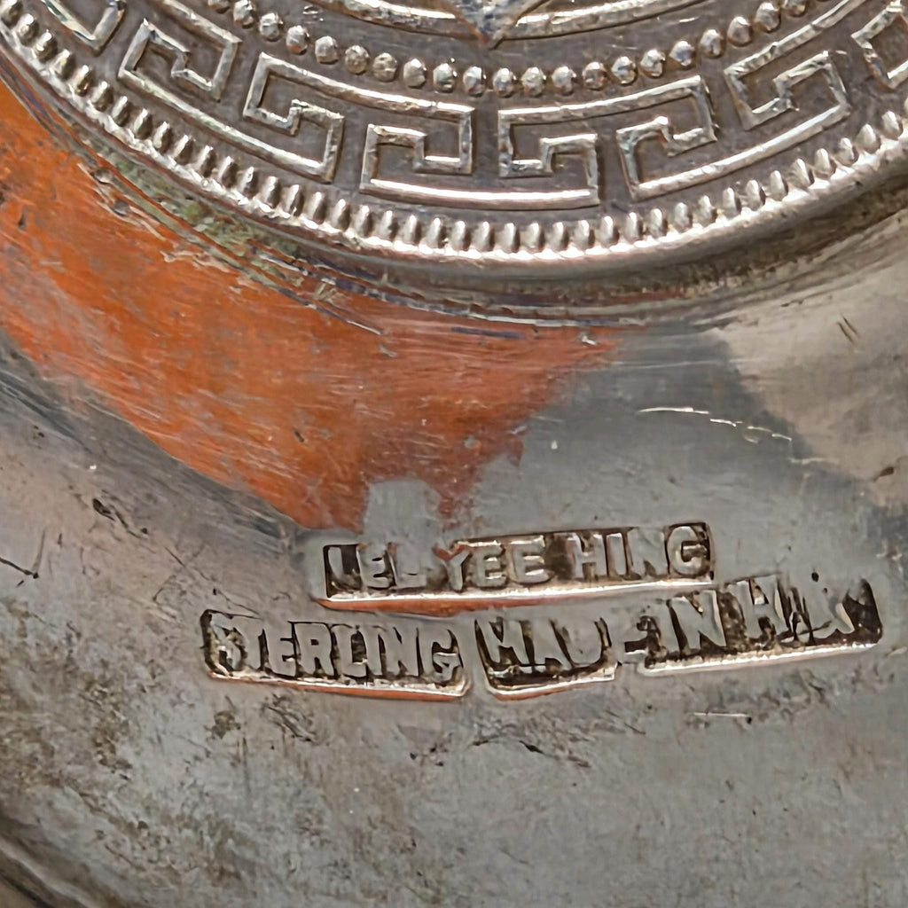Lee Yee Hing sterling silver coin-inset ashtray with 1899 Trade Dollar, Hong Kong c.1920