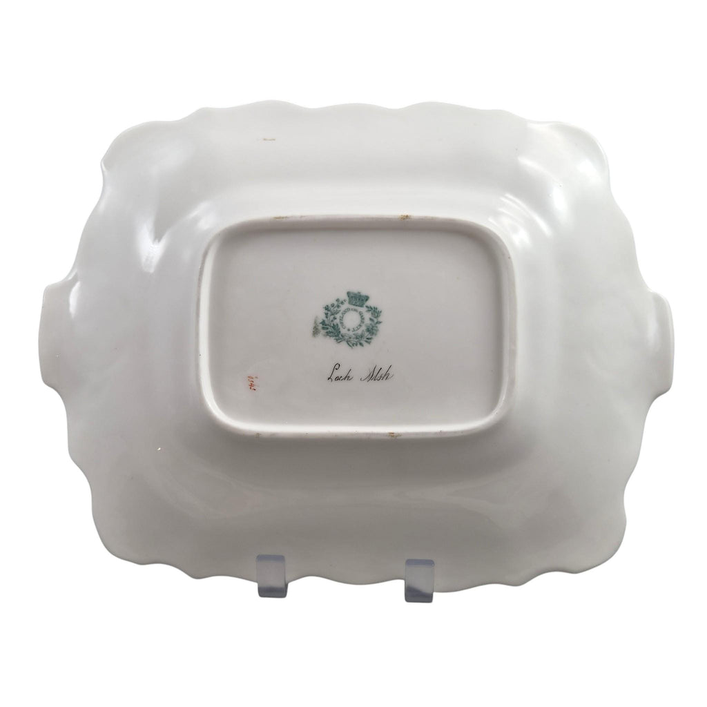 Antique Copeland & Garrett Scottish views porcelain dishes, apple green Rococo Revival pair, pattern 5750 c.1833–1847