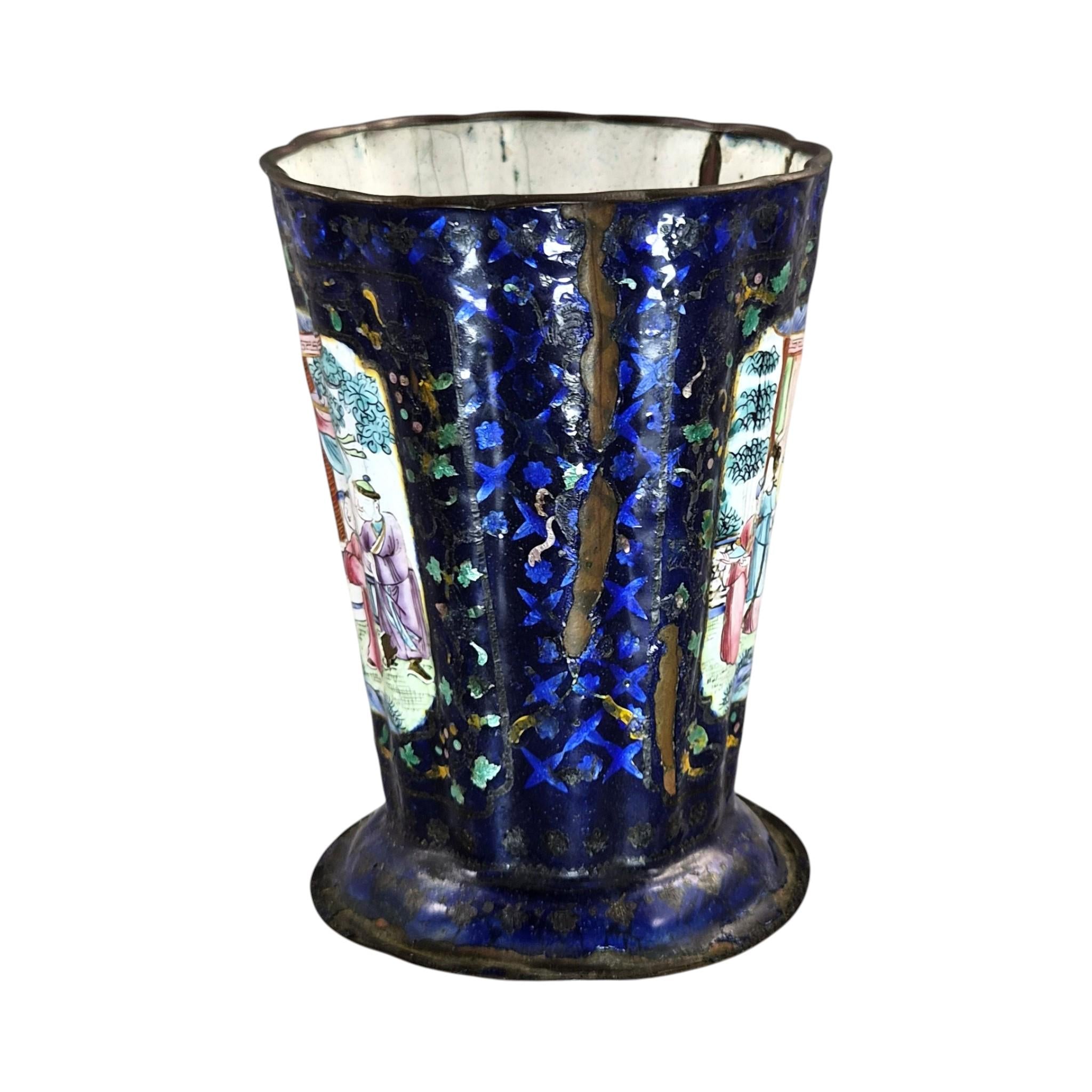 Chinese Canton enamel on copper vessel, Qing dynasty, famille rose, late 18th century