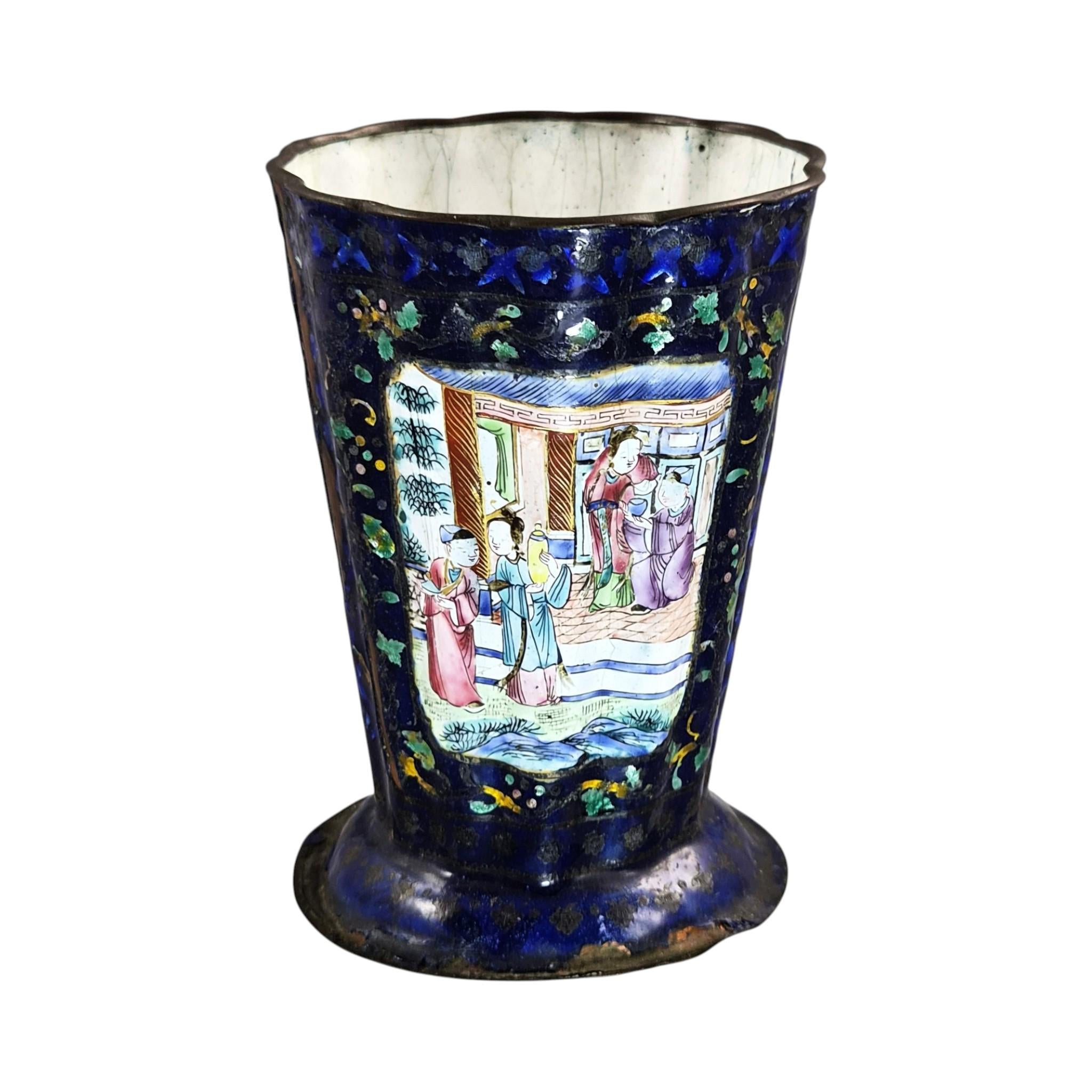 Chinese Canton enamel on copper vessel, Qing dynasty, famille rose, late 18th century