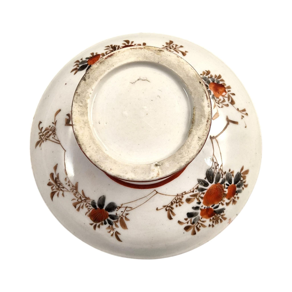 Rare Japanese Kutani teapot and vase stand, bamboo handle, Meiji c.1890