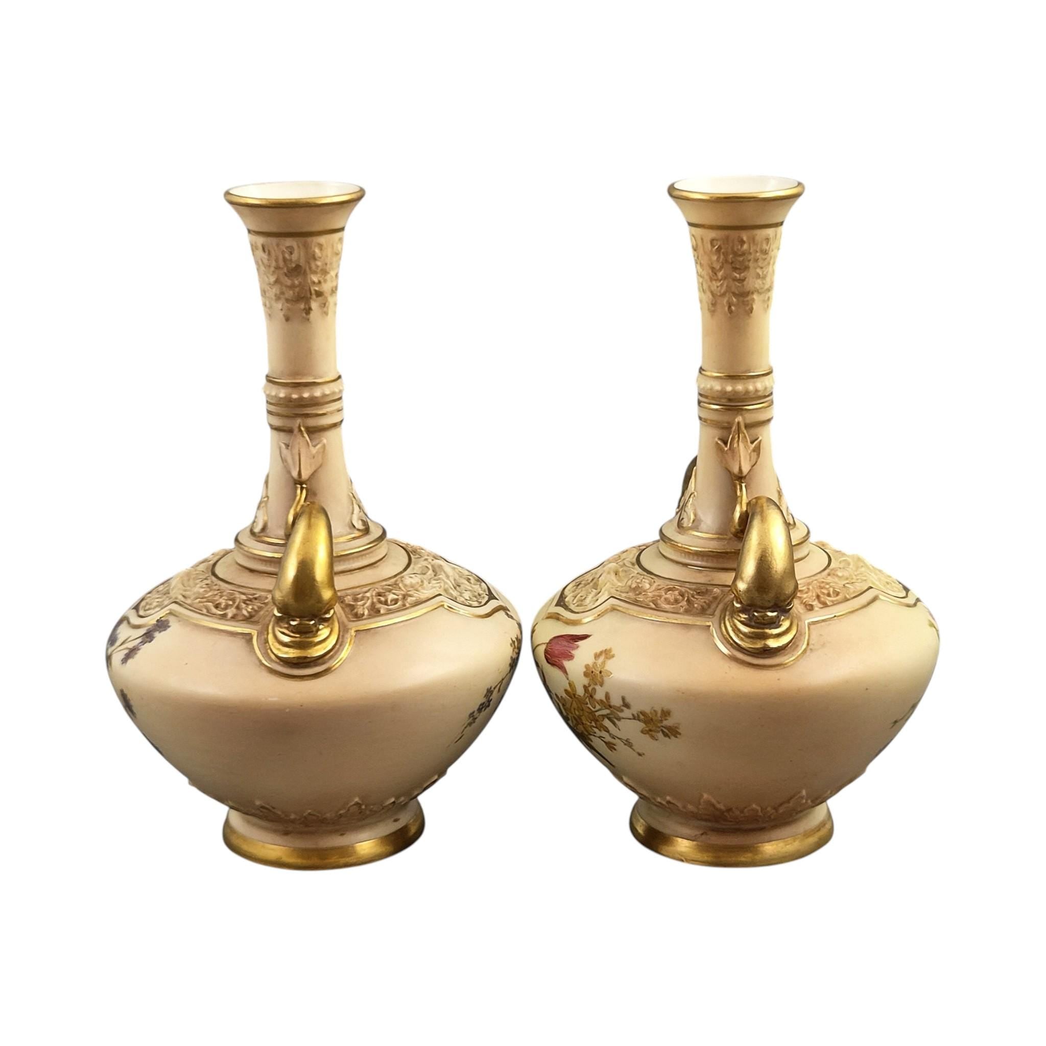 Royal Worcester dolphin handled blush ivory vase pair, Persian Range, 1902–1903