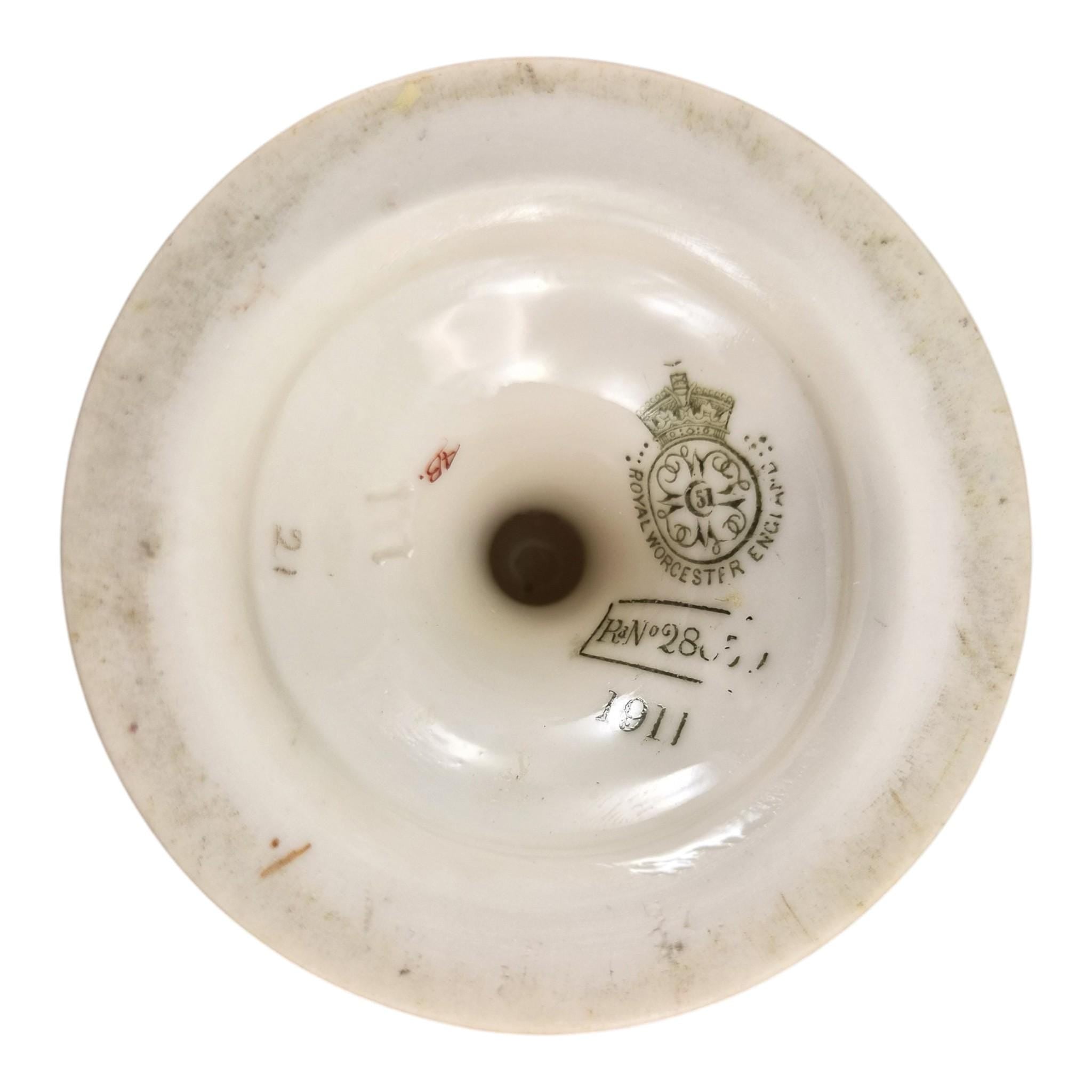 Royal Worcester blush ivory floral vase pair with faun mask handles, 1900