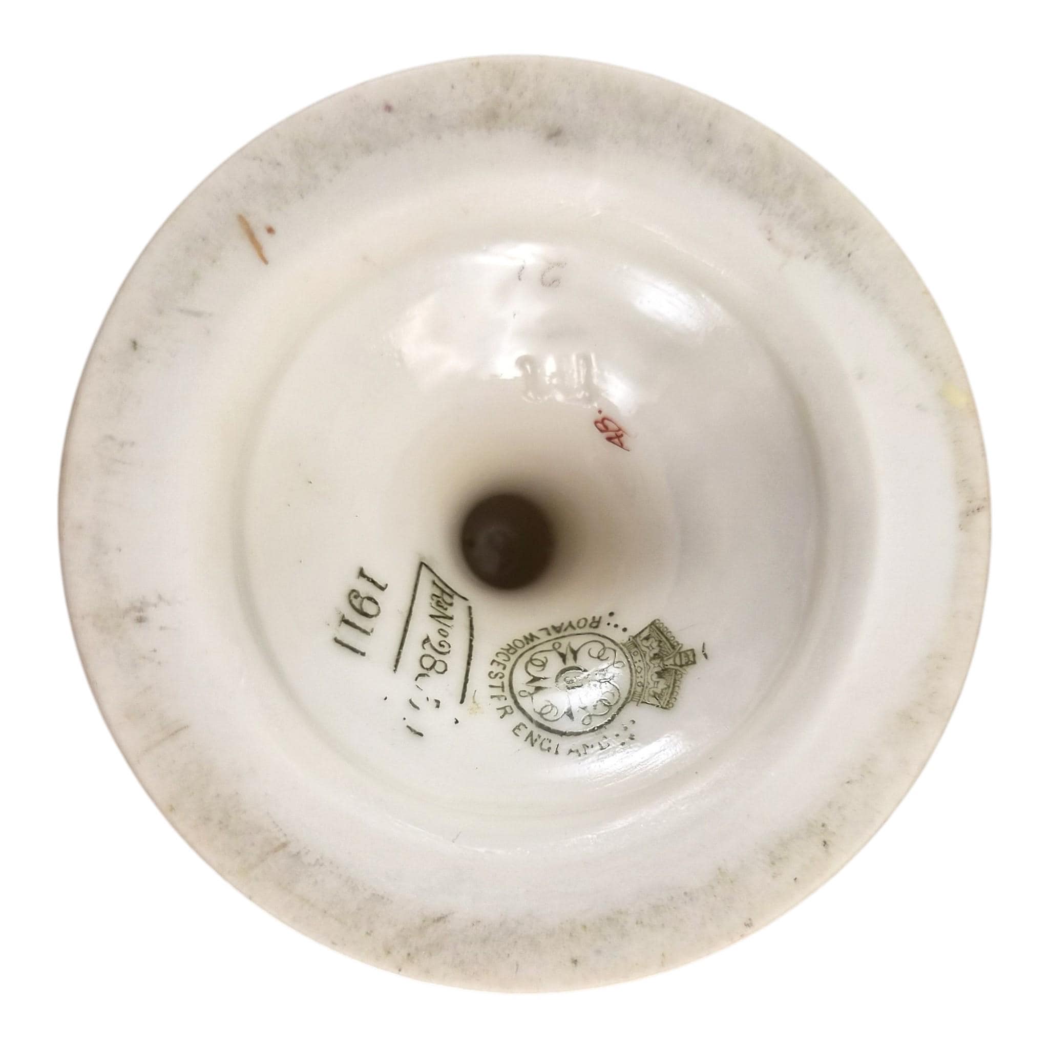 Royal Worcester blush ivory floral vase pair with faun mask handles, 1900