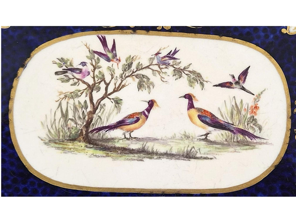 English exotic bird tray in the Worcester & James Giles tradition, cobalt blue, c.1850