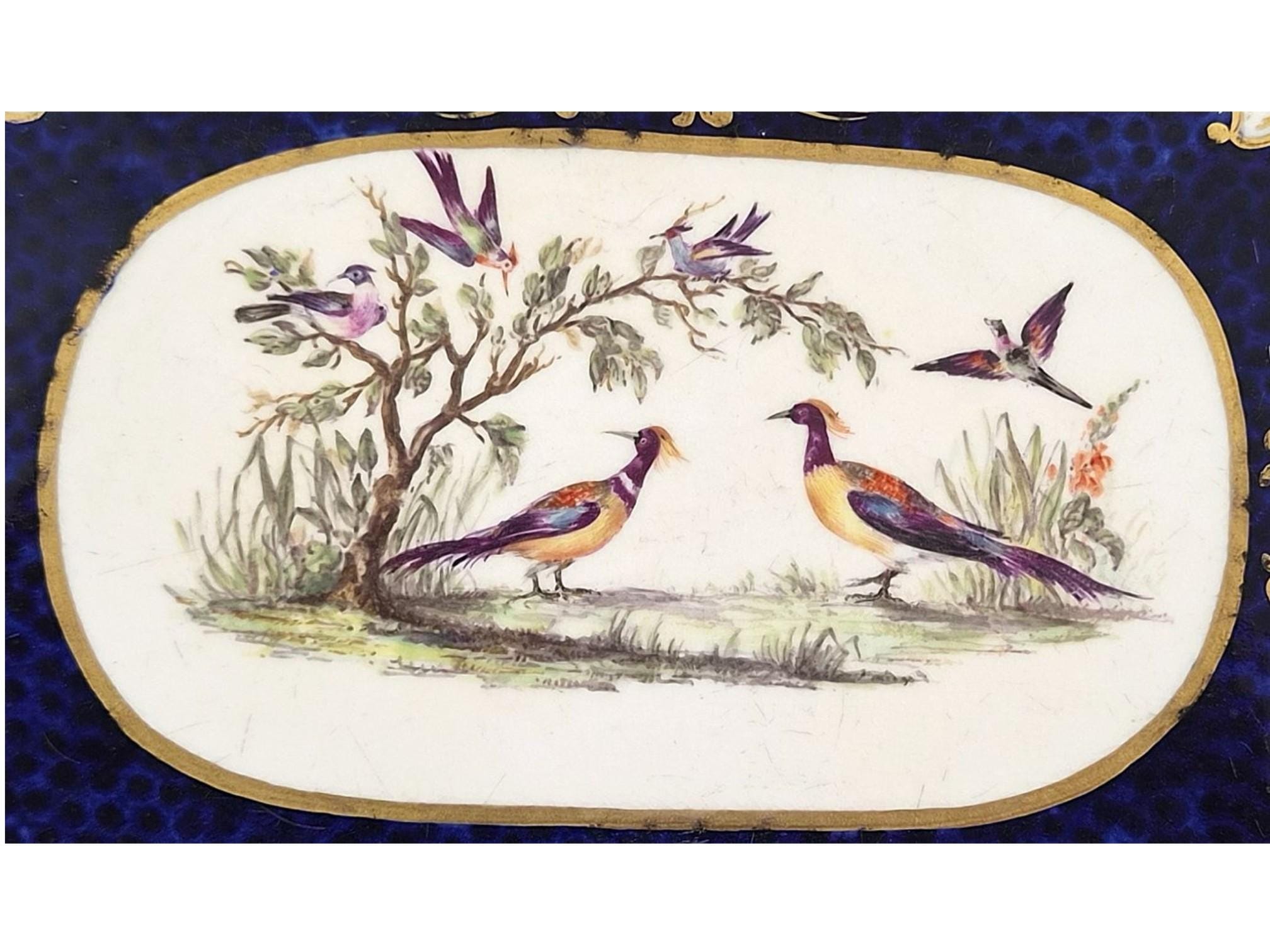 English exotic bird tray in the Worcester & James Giles tradition, cobalt blue, c.1850