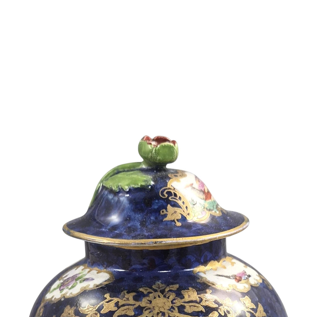 Booths Silicon China Covered Vase, Scale Blue Exotic Birds, c.1900