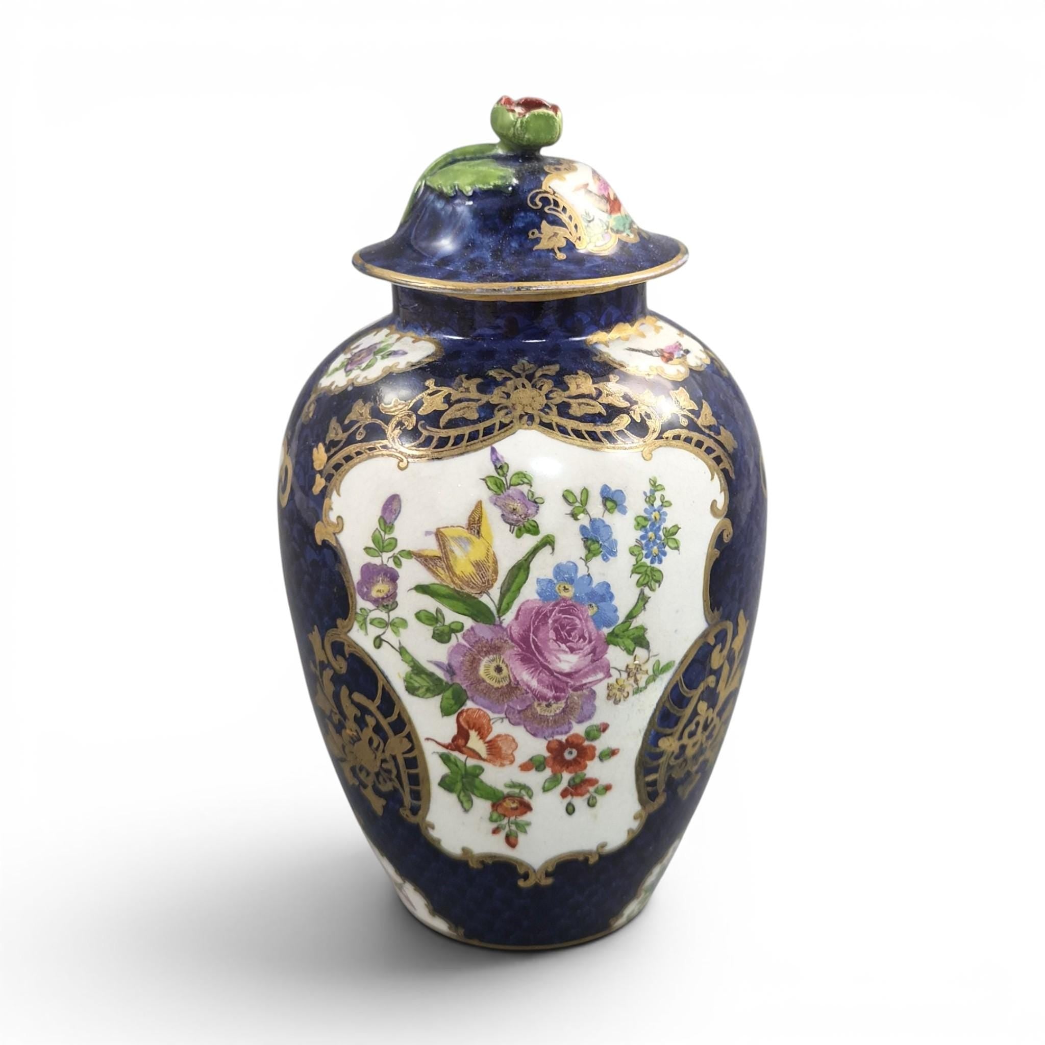 Booths Silicon China Covered Vase, Scale Blue Exotic Birds, c.1900