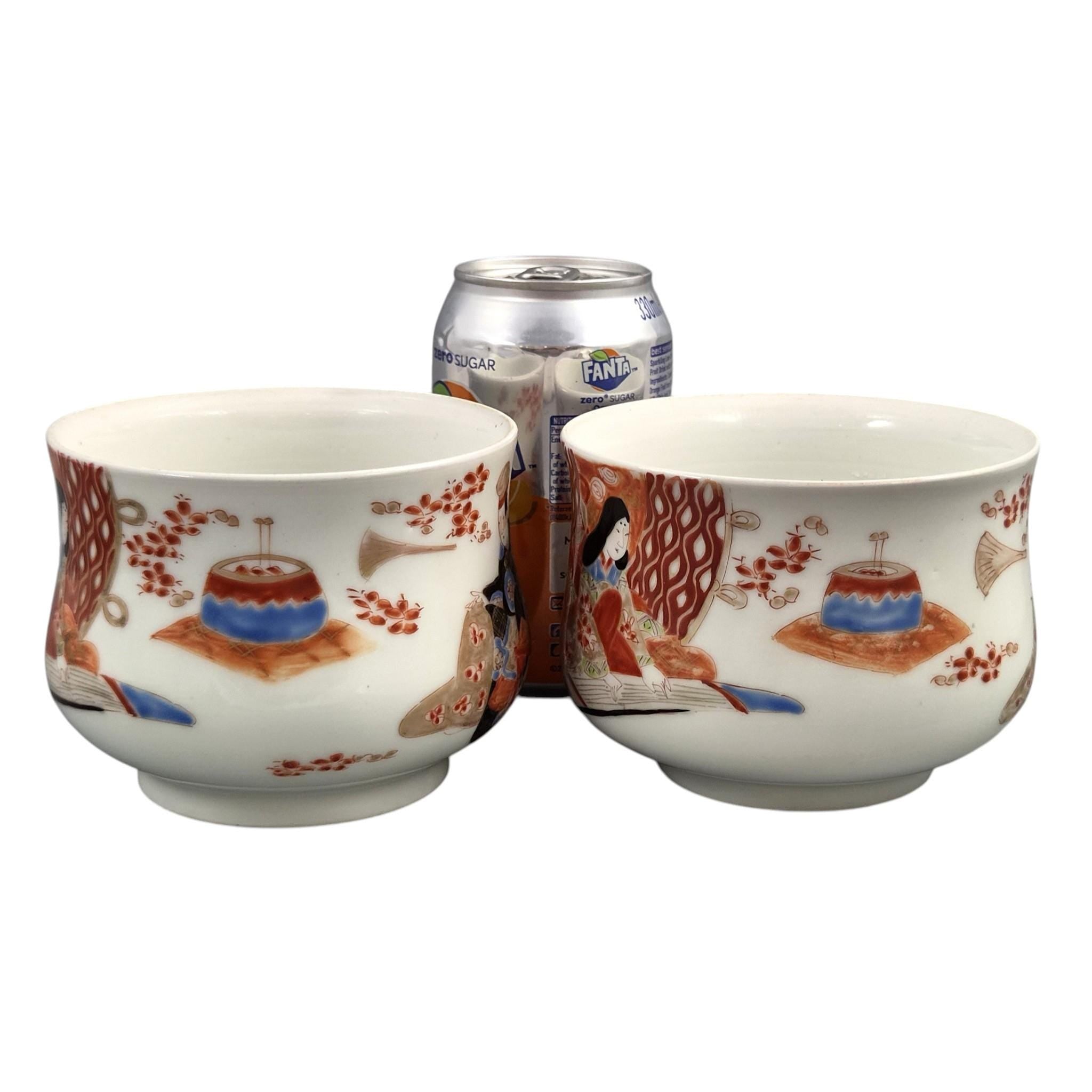 Rare Japanese Imari sencha tea cups by Gyokushi, Ginshōtei studio, c.1890