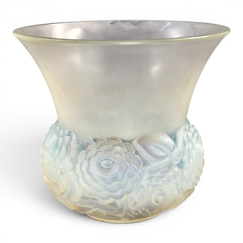 Lalique Renoncules opalescent glass vase, blue tone, France, mid-20th century