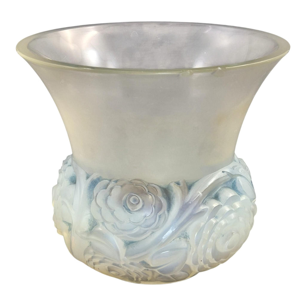 Lalique Renoncules opalescent glass vase, blue tone, France, mid-20th century