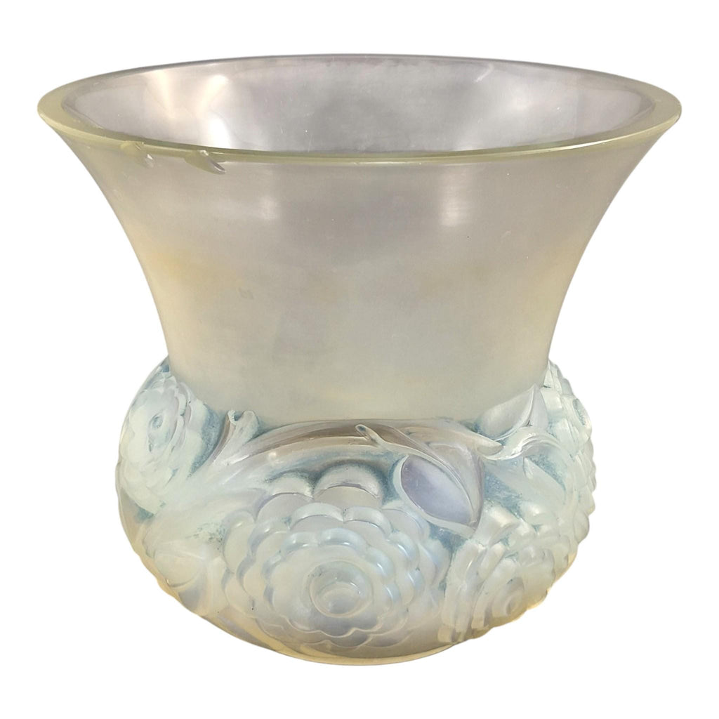 Lalique Renoncules opalescent glass vase, blue tone, France, mid-20th century