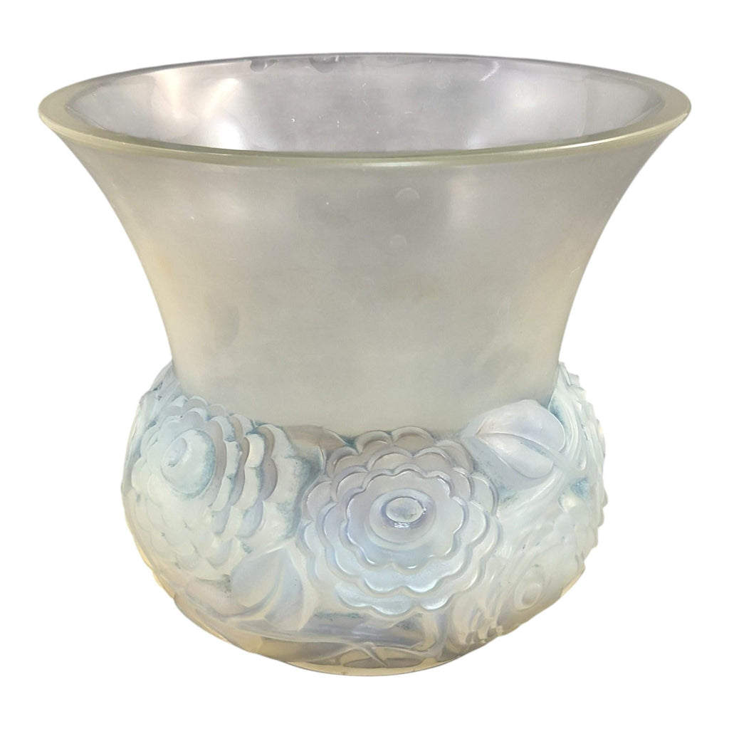 Lalique Renoncules opalescent glass vase, blue tone, France, mid-20th century