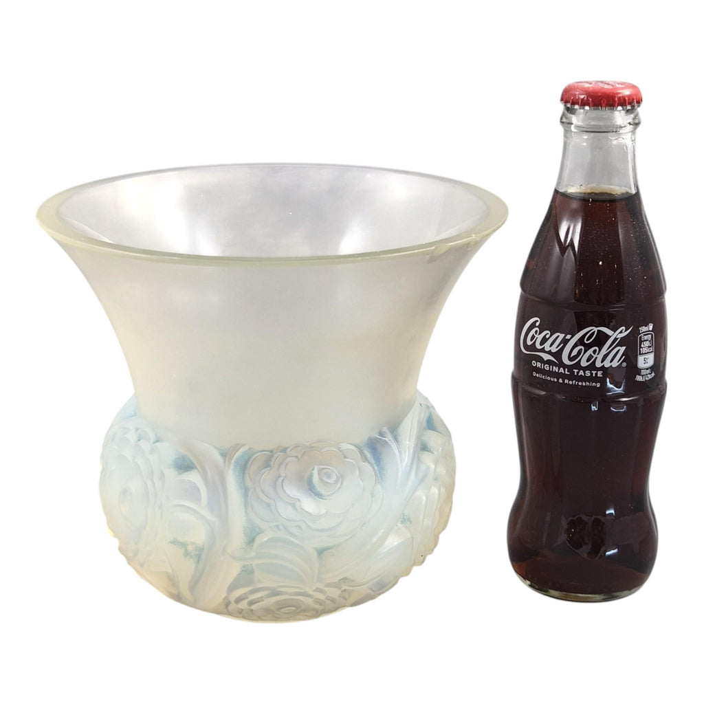 Lalique Renoncules opalescent glass vase, blue tone, France, mid-20th century