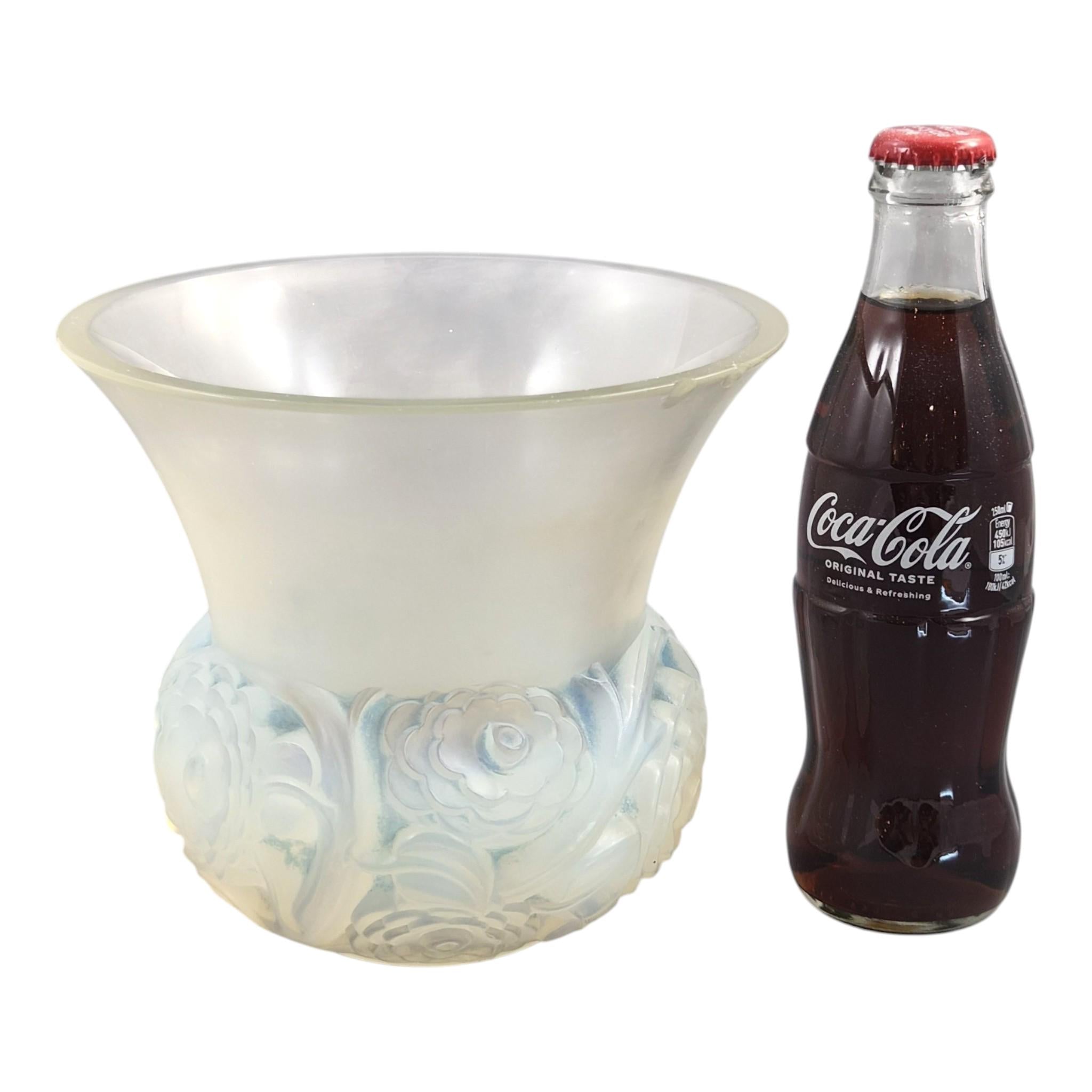 Lalique Renoncules opalescent glass vase, blue tone, France, mid-20th century