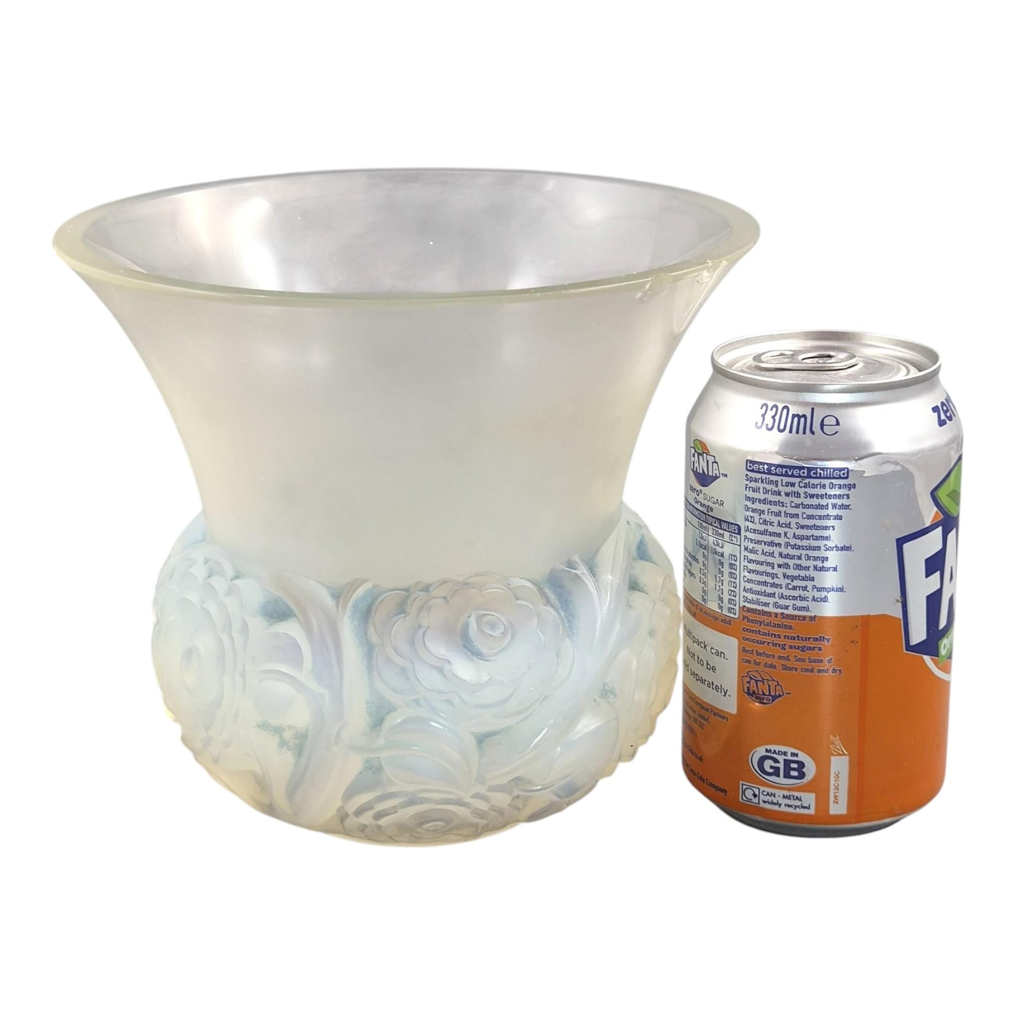 Lalique Renoncules opalescent glass vase, blue tone, France, mid-20th century