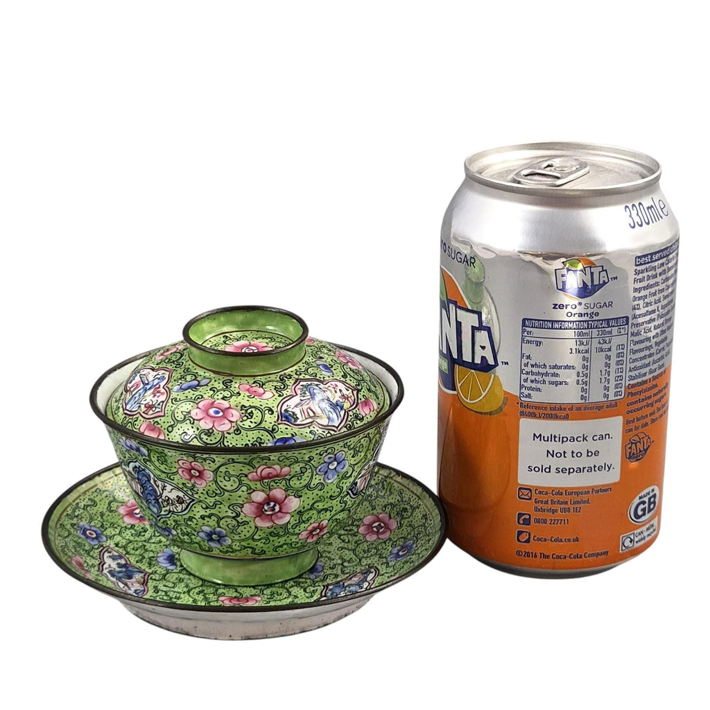 Antique Chinese Canton enamel gaiwan tea set, Qing dynasty, c. 1850–1860