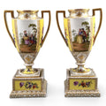 Helena Wolfsohn Dresden Porcelain Urns on Pedestals, Royal Yellow, c.1879-1883