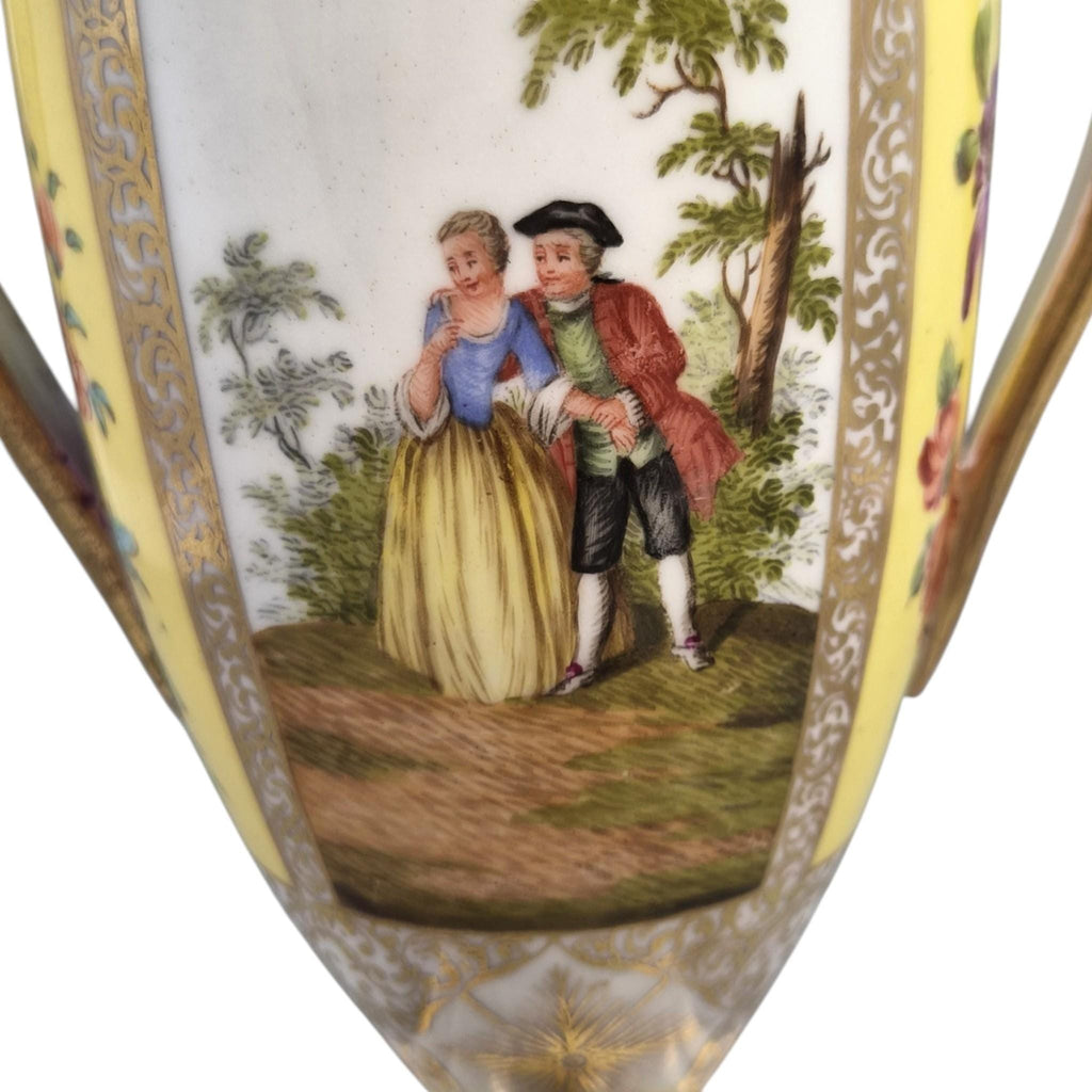 Helena Wolfsohn Dresden Porcelain Urns on Pedestals, Royal Yellow, c.1879-1883
