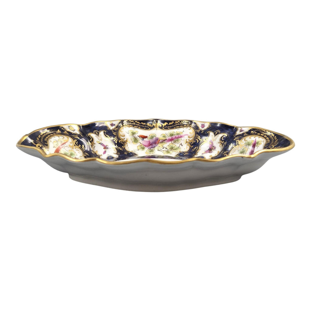 Royal Worcester Blue Scale Dessert Dish, Exotic Birds & Insects, 1901