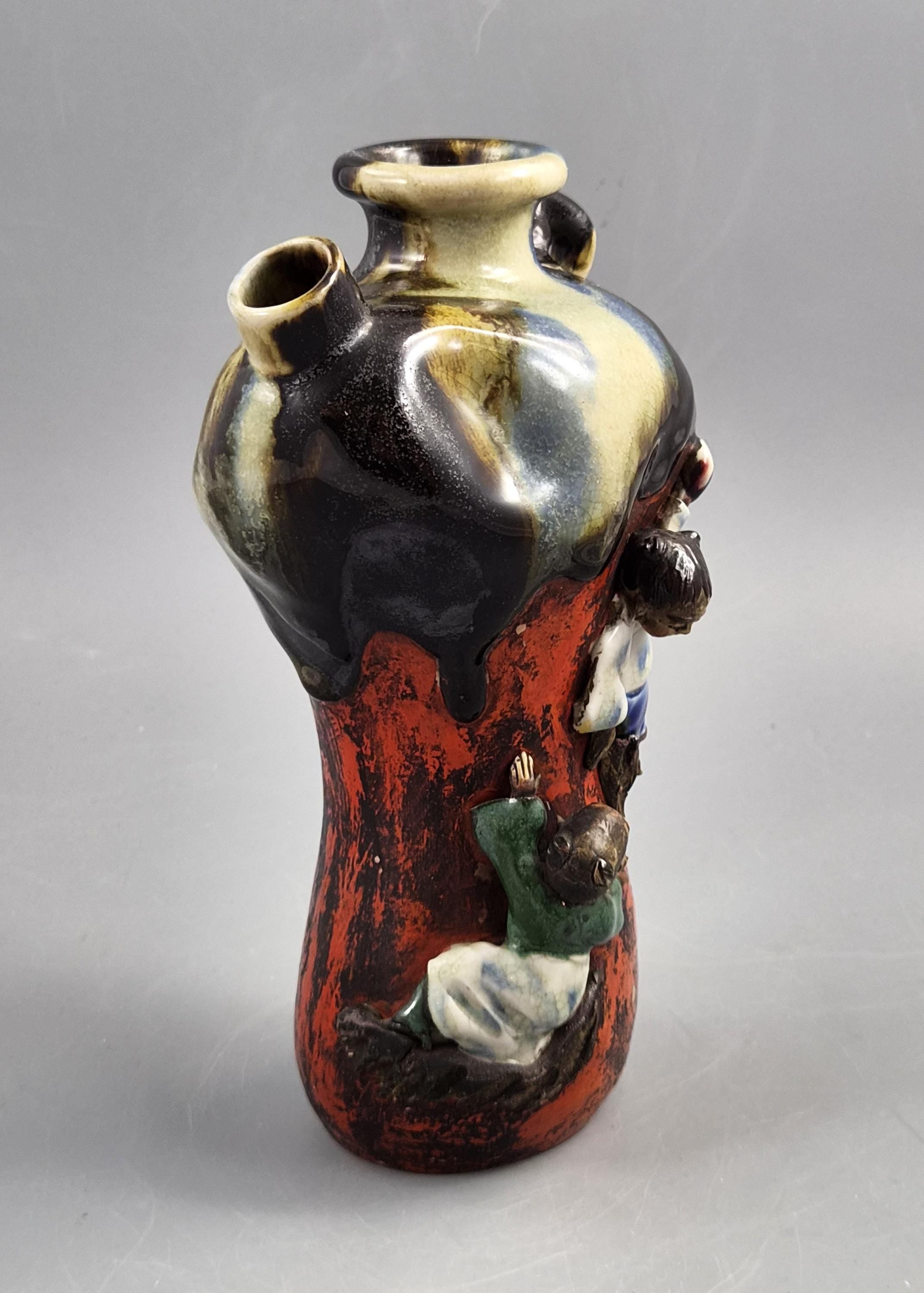 Japanese Sumida Gawa Vase by Inoue Ryosai, Figures on a Cliff, Meiji–Taishō c.1900–1920