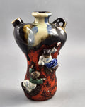 Japanese Sumida Gawa Vase by Inoue Ryosai, Figures on a Cliff, Meiji–Taishō c.1900–1920