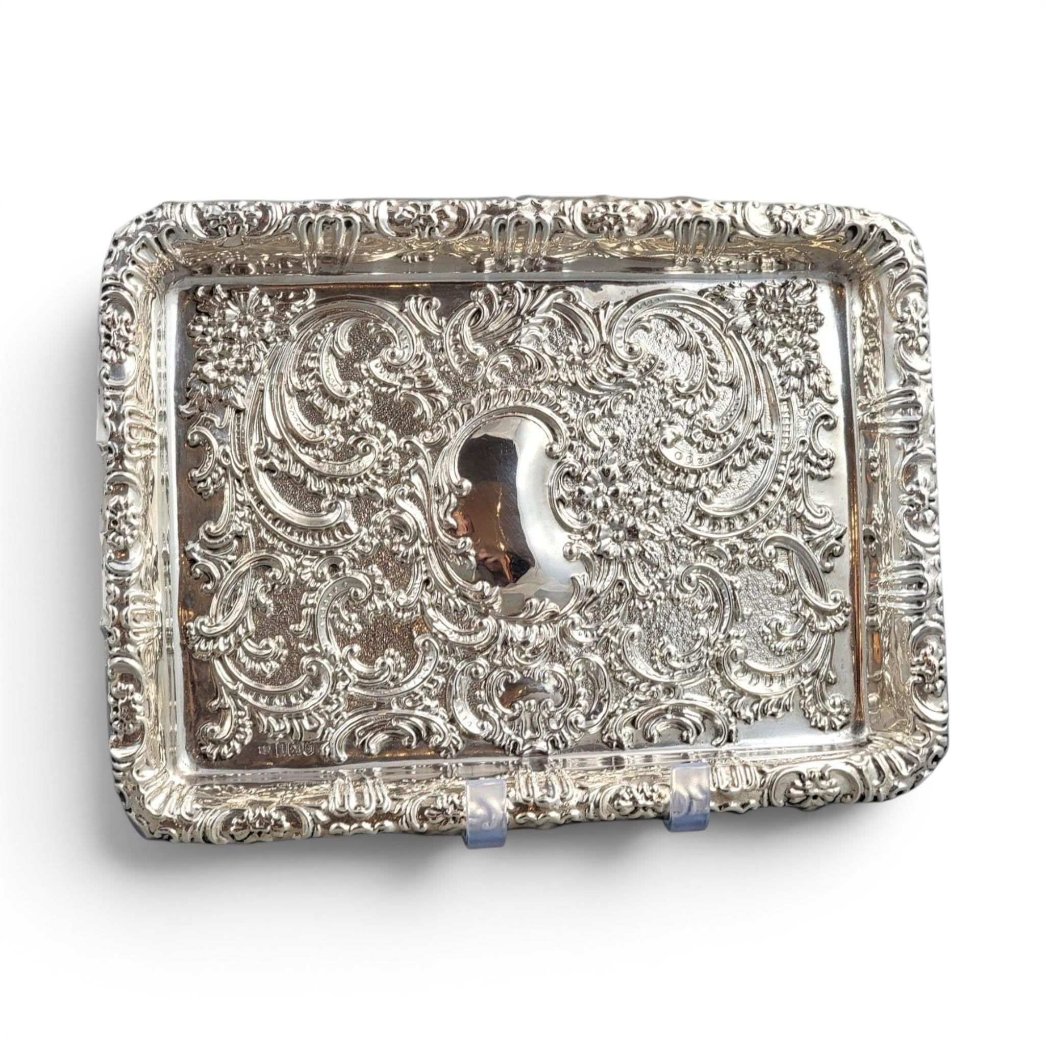 Antique Edwardian sterling silver card tray, Robert Pringle & Sons London 1904, Rococo Revival serving tray