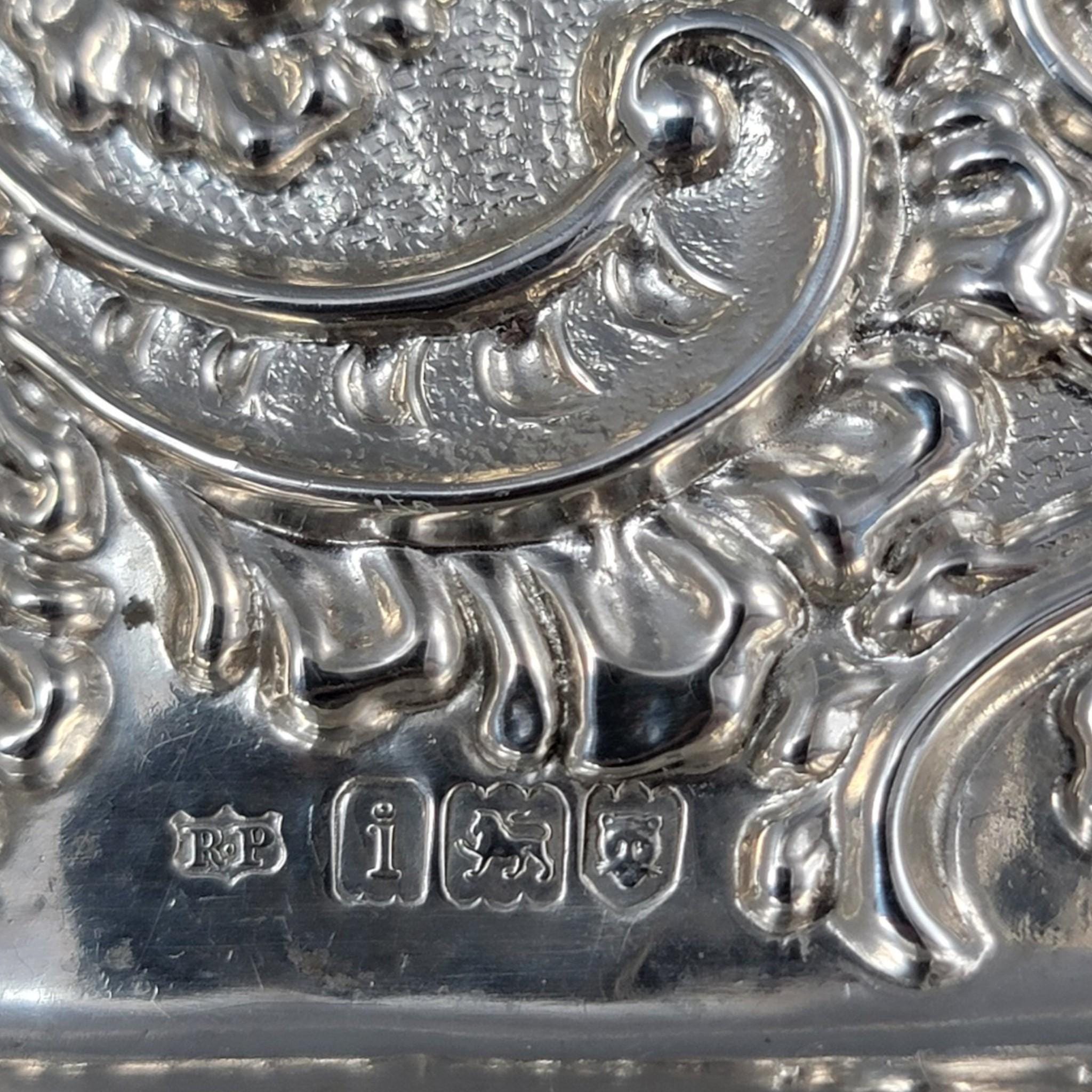 Antique Edwardian sterling silver card tray, Robert Pringle & Sons London 1904, Rococo Revival serving tray
