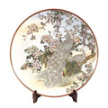 Large Meiji Japanese Satsuma Moriage charger with peacocks, wisteria and peonies, 31 cm export ware c.1890–1915