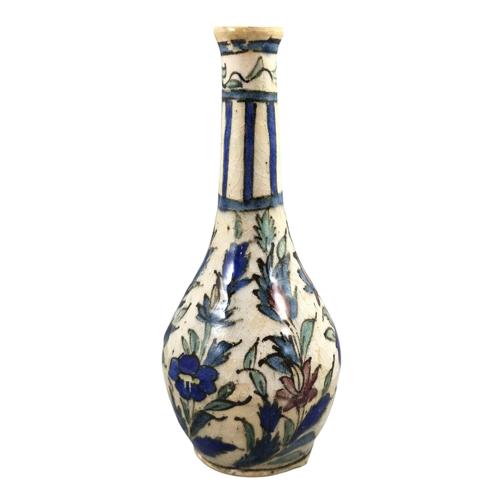 Rare Qajar Pottery Bottle Vase with Portrait Decoration, c.1850-1880