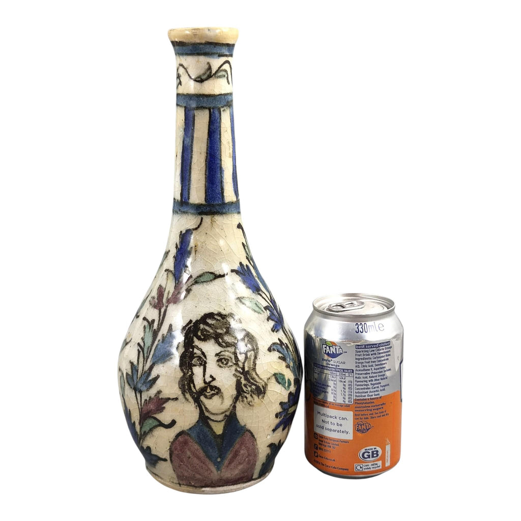 Rare Qajar Pottery Bottle Vase with Portrait Decoration, c.1850-1880