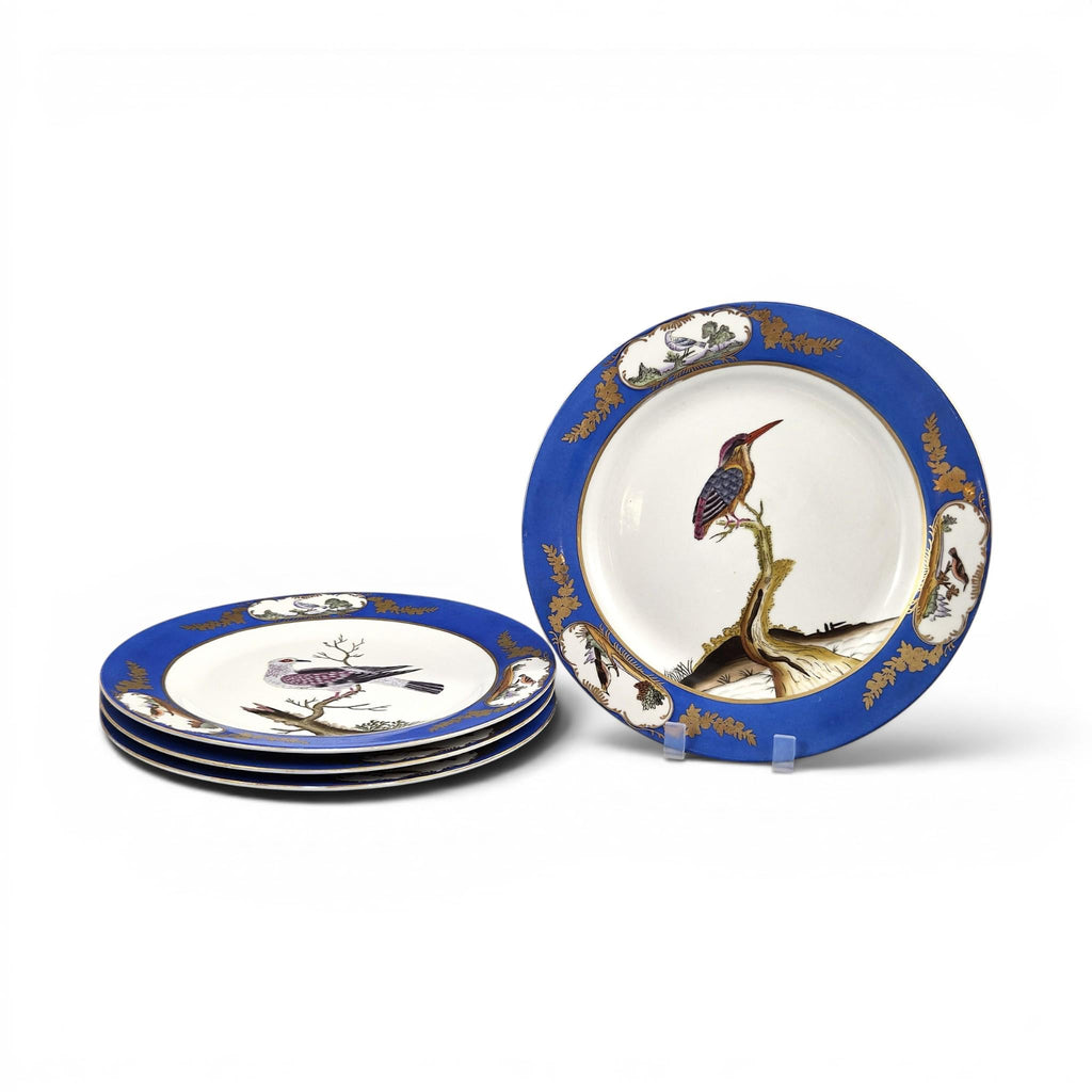 Chelsea House royal blue bird display plates set of four exotic bird porcelain wall plates c.1980s