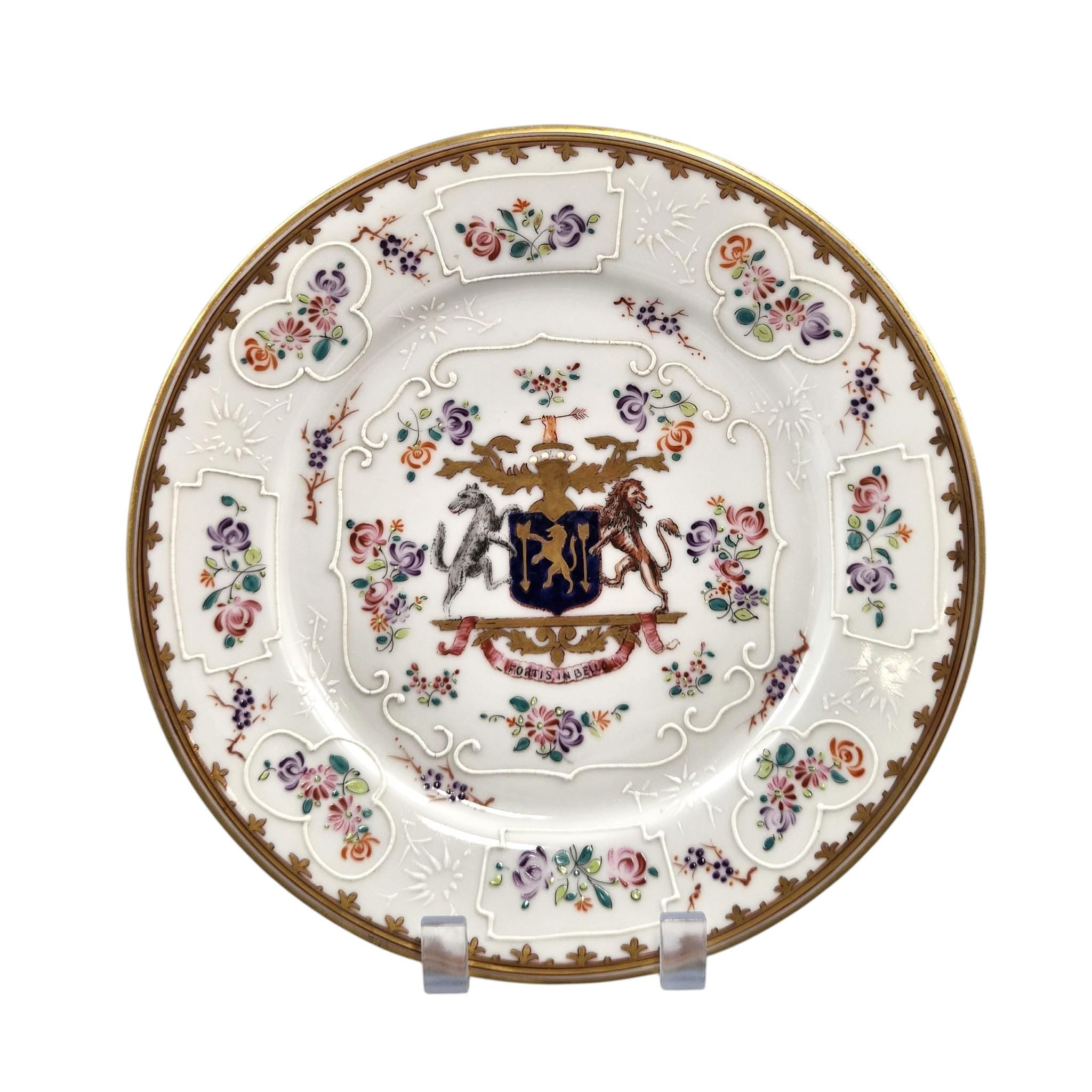 Edmé Samson Armorial Porcelain Plates Pair, Chinese Export Style, c.1890