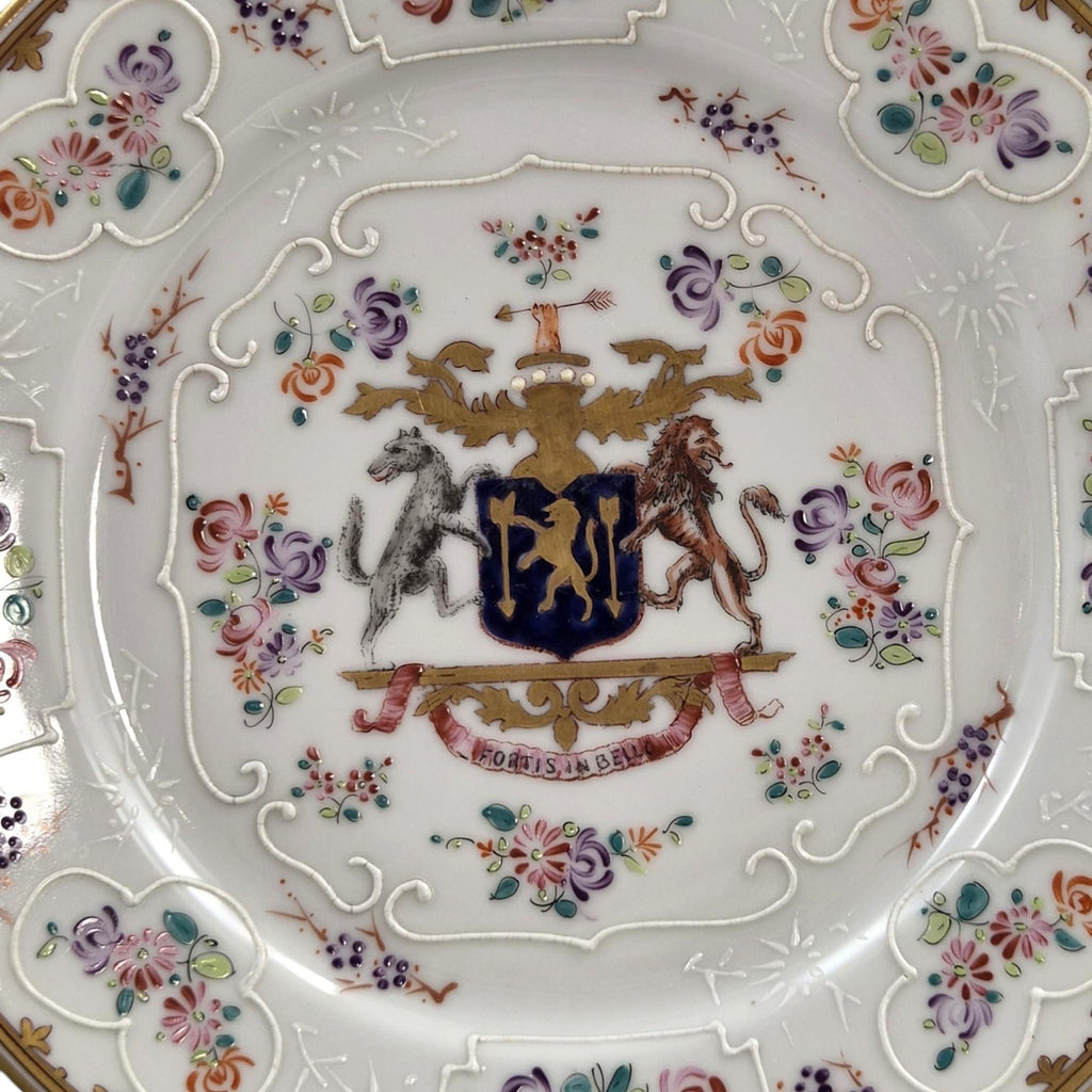 Edmé Samson Armorial Porcelain Plates Pair, Chinese Export Style, c.1890